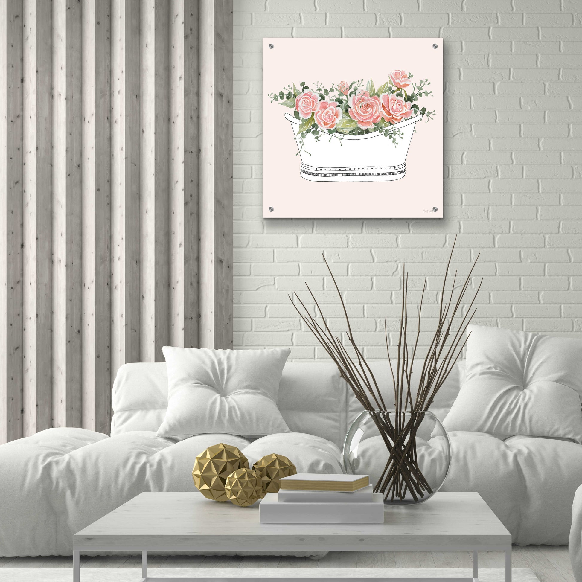 Epic Art 'Pink Floral Bath Tub II' by Cindy Jacobs, Acrylic Glass Wall Art,24x24