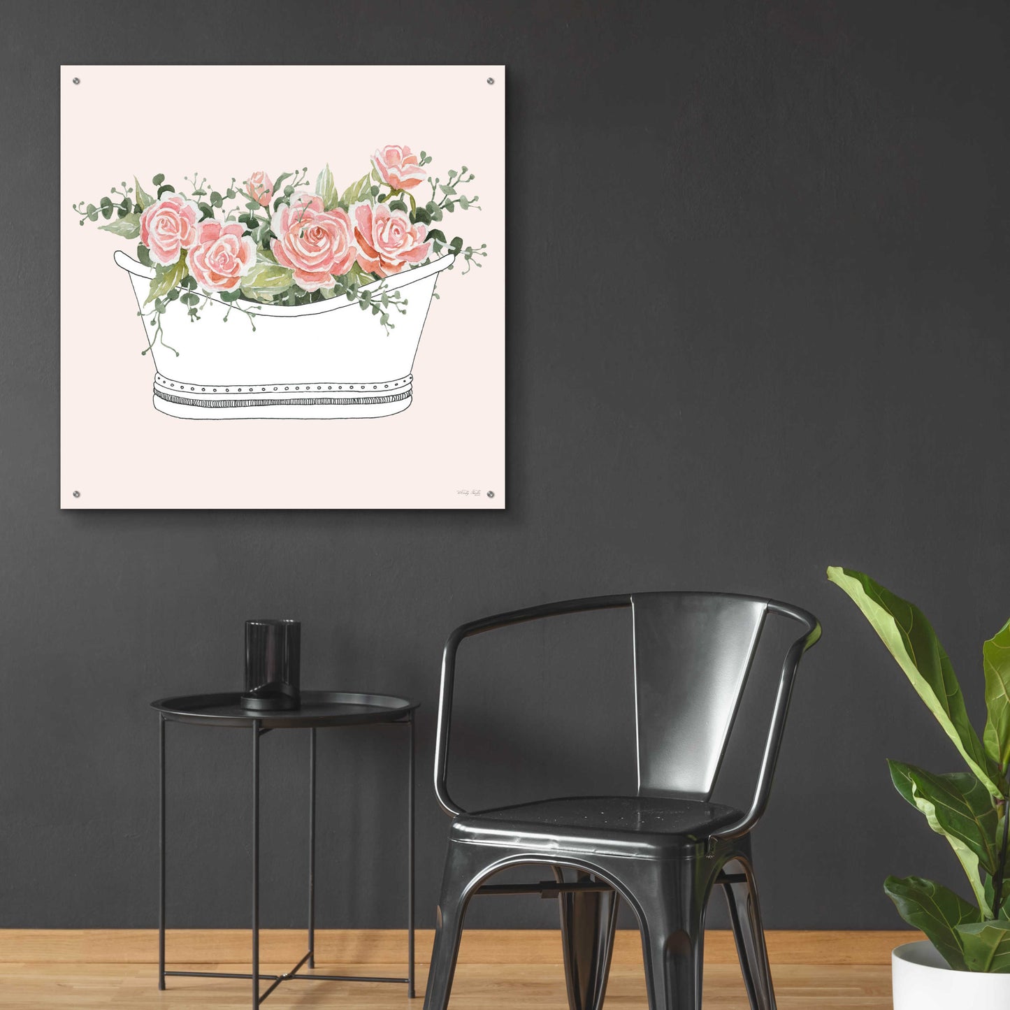 Epic Art 'Pink Floral Bath Tub II' by Cindy Jacobs, Acrylic Glass Wall Art,36x36