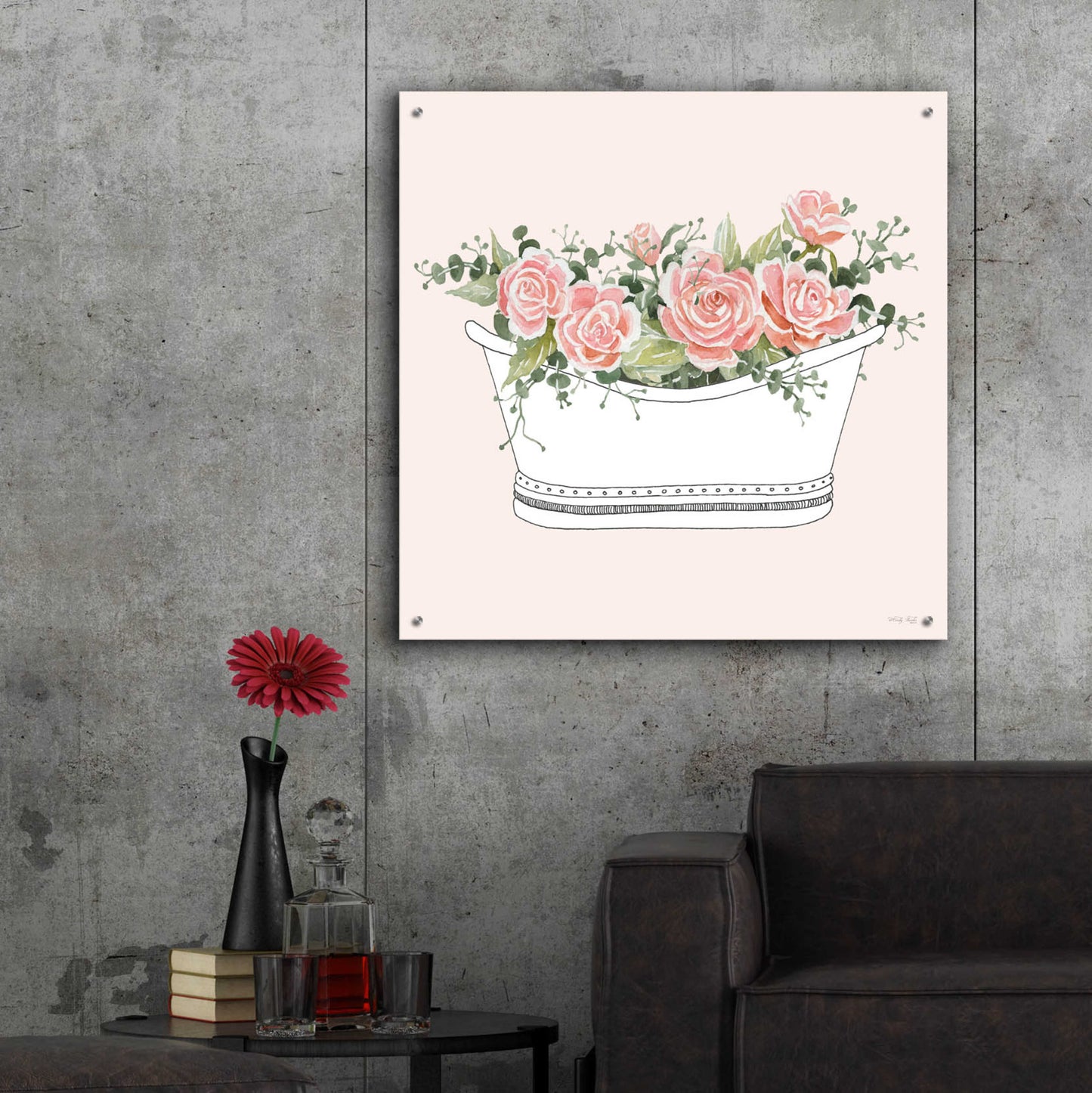 Epic Art 'Pink Floral Bath Tub II' by Cindy Jacobs, Acrylic Glass Wall Art,36x36