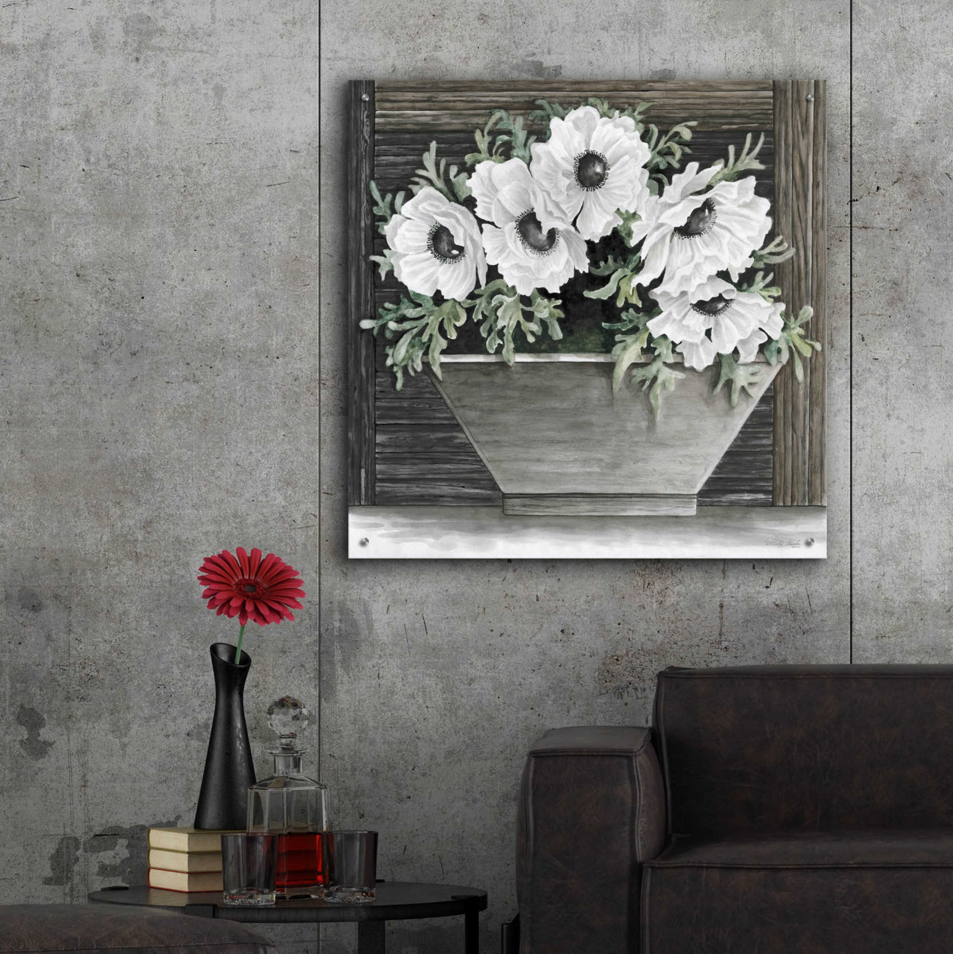 Epic Art 'Poppies Planter' by Cindy Jacobs, Acrylic Glass Wall Art,36x36