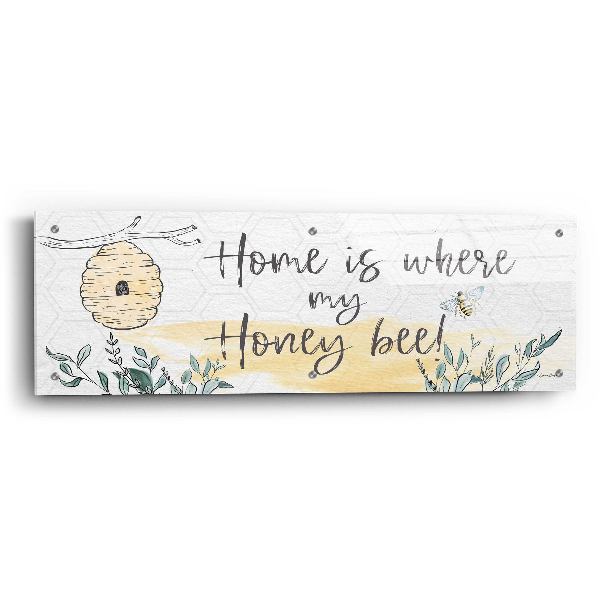 Epic Art 'Home Is Where My Honey Bee' by Susie Boyer, Acrylic Glass Wall Art,36x12