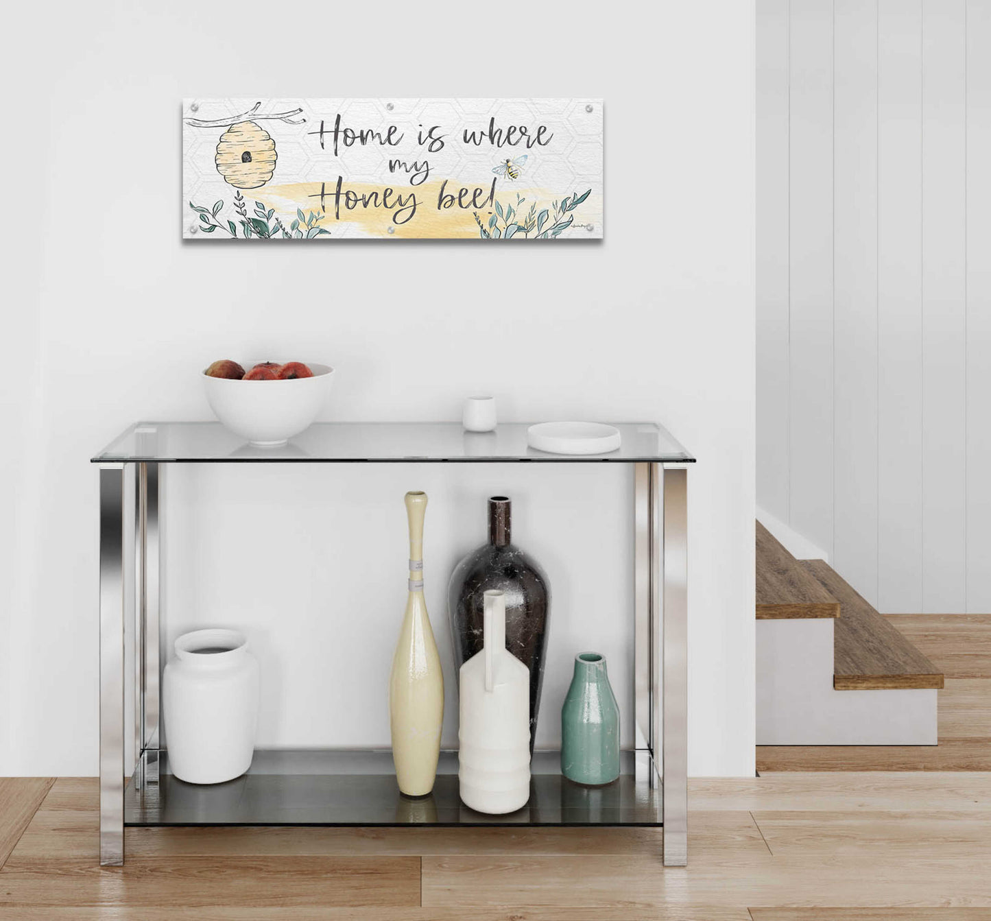 Epic Art 'Home Is Where My Honey Bee' by Susie Boyer, Acrylic Glass Wall Art,36x12