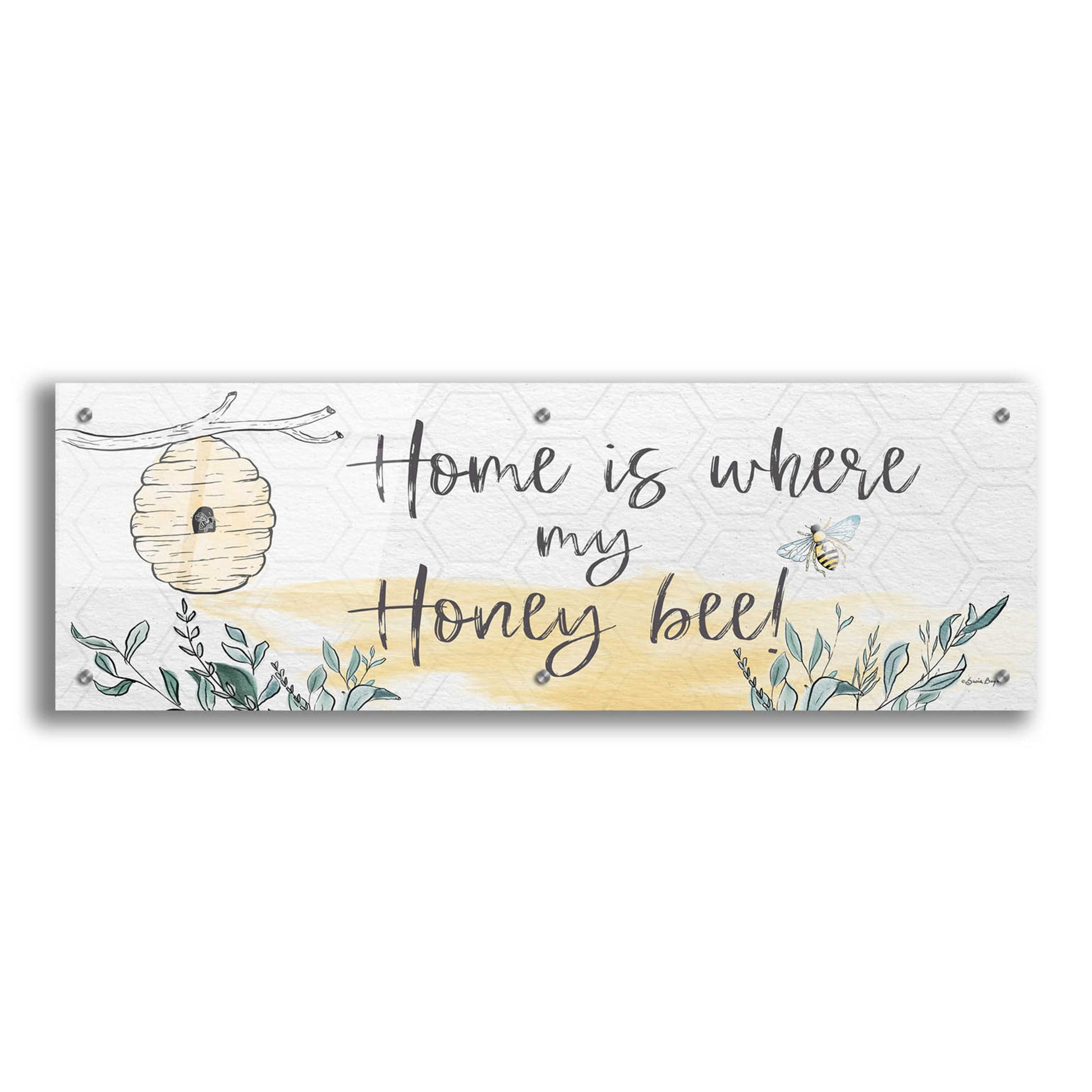 Epic Art 'Home Is Where My Honey Bee' by Susie Boyer, Acrylic Glass Wall Art,36x12