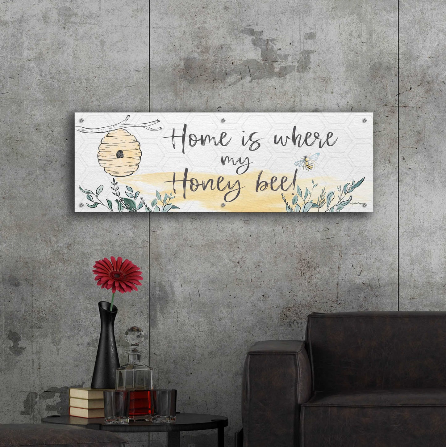 Epic Art 'Home Is Where My Honey Bee' by Susie Boyer, Acrylic Glass Wall Art,48x16