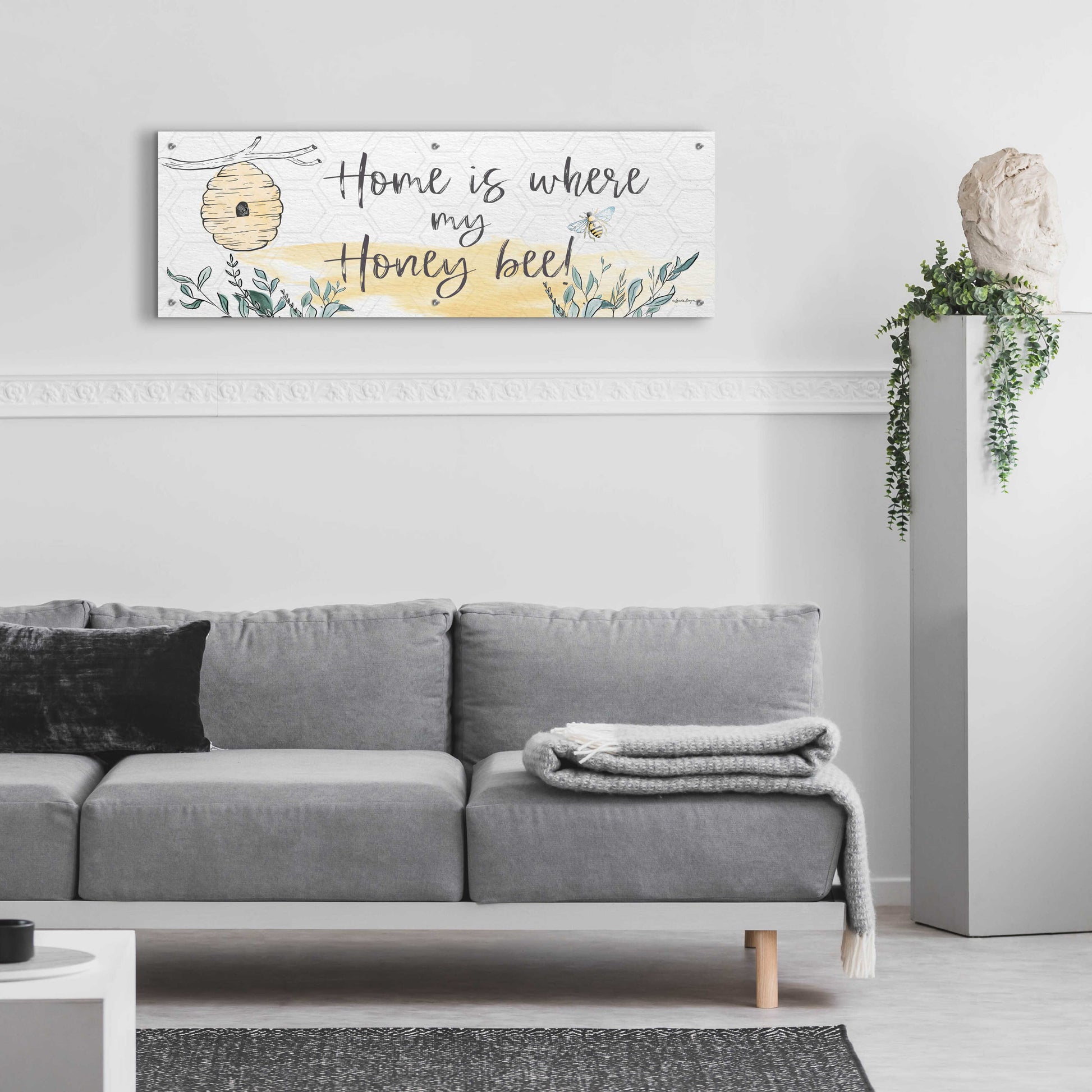 Epic Art 'Home Is Where My Honey Bee' by Susie Boyer, Acrylic Glass Wall Art,48x16