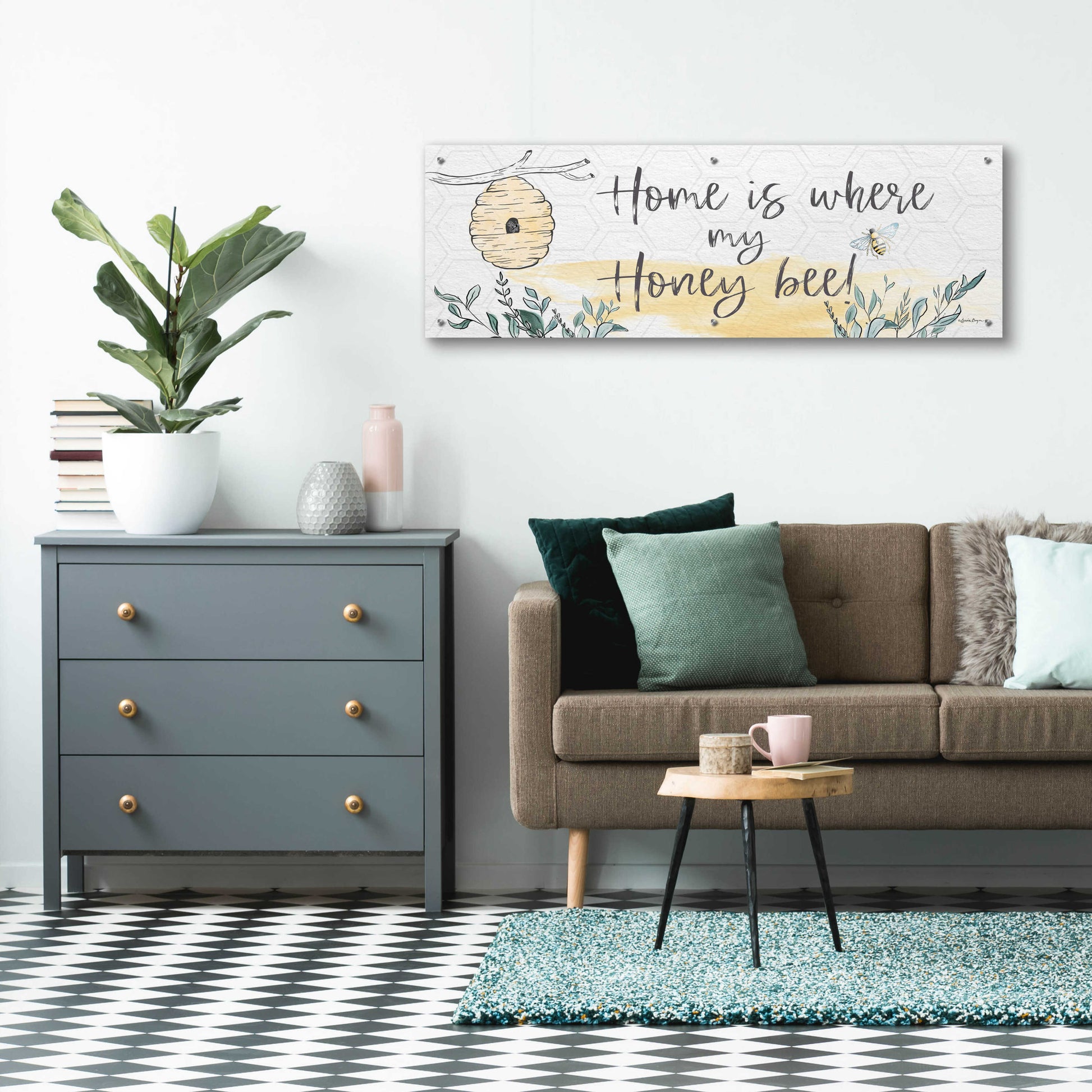 Epic Art 'Home Is Where My Honey Bee' by Susie Boyer, Acrylic Glass Wall Art,48x16