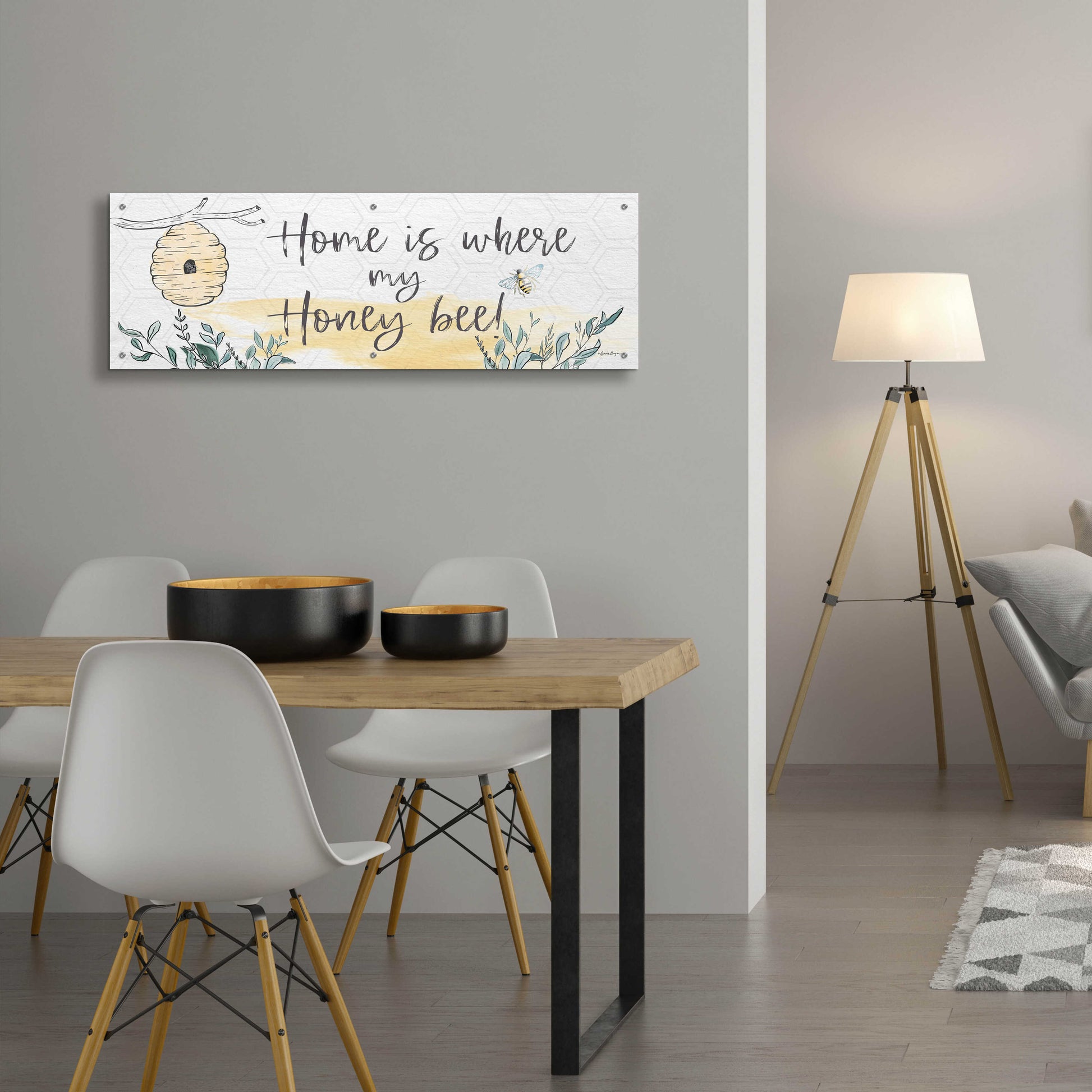 Epic Art 'Home Is Where My Honey Bee' by Susie Boyer, Acrylic Glass Wall Art,48x16