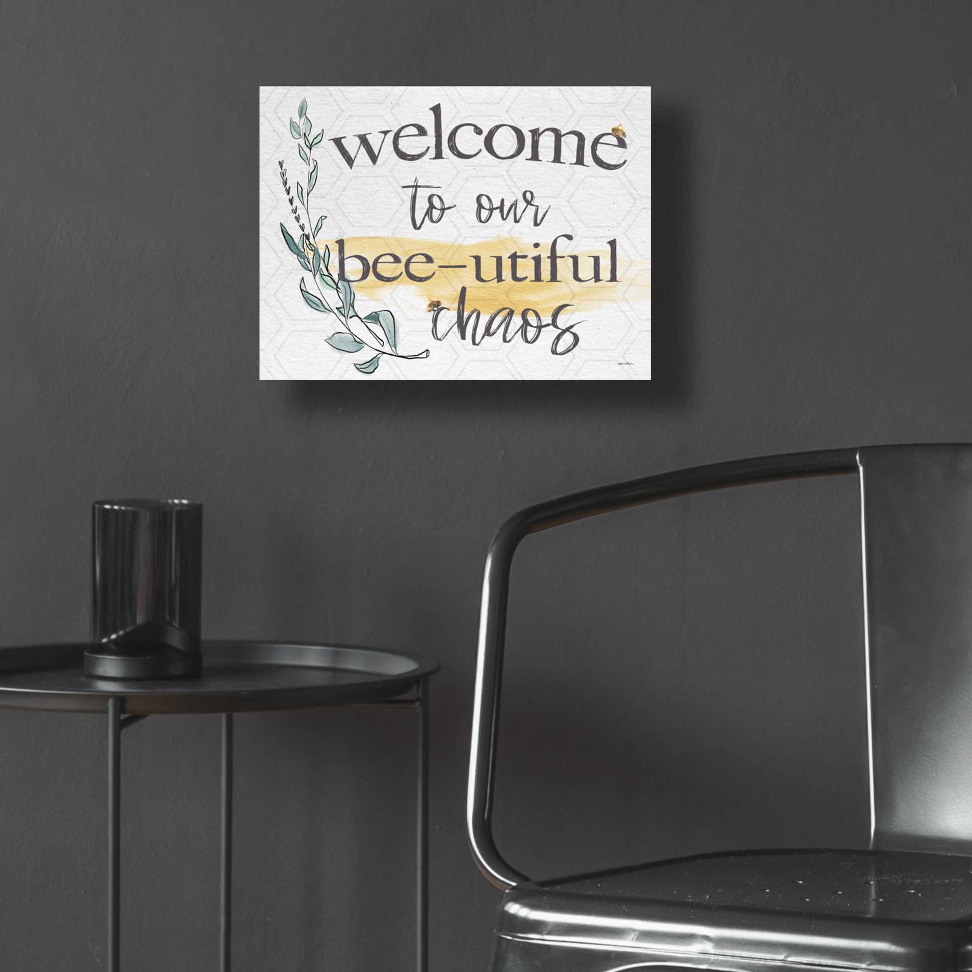 Epic Art 'Welcome To Our Bee-utiful Chaos' by Susie Boyer, Acrylic Glass Wall Art,16x12