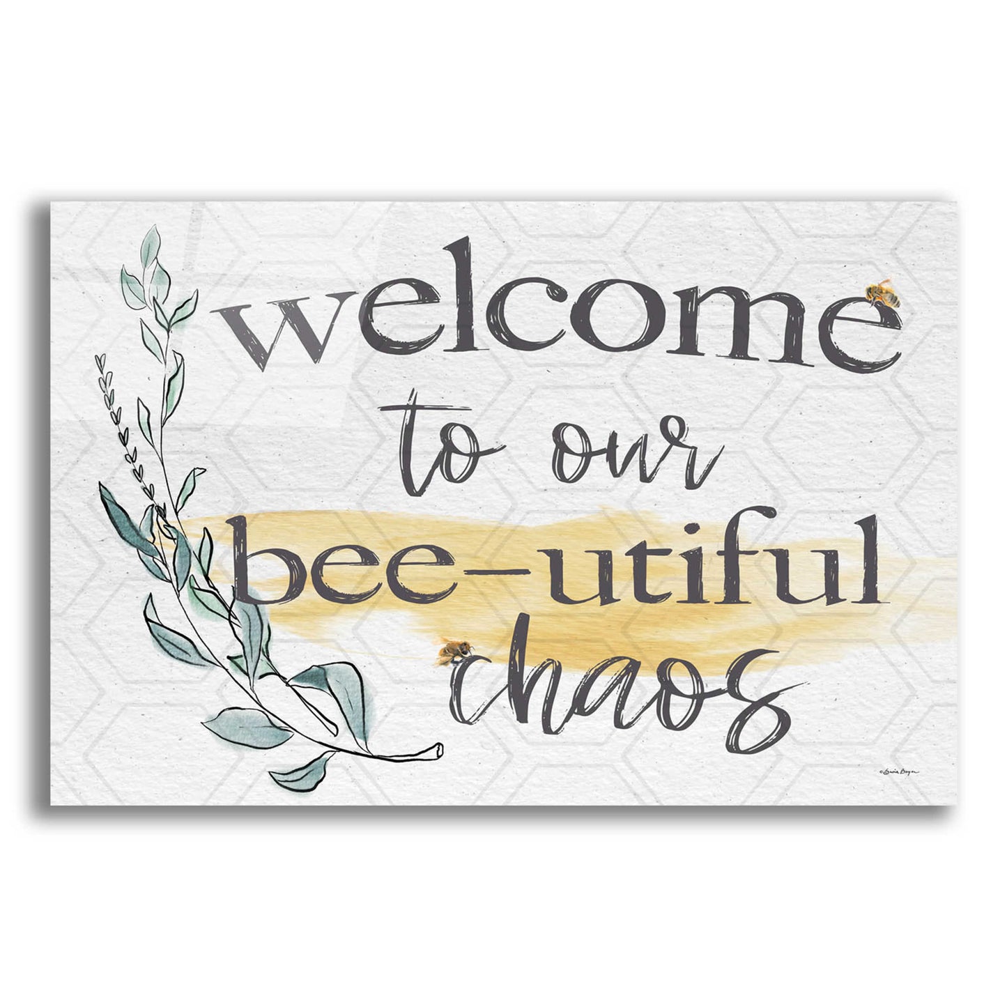 Epic Art 'Welcome To Our Bee-utiful Chaos' by Susie Boyer, Acrylic Glass Wall Art,16x12