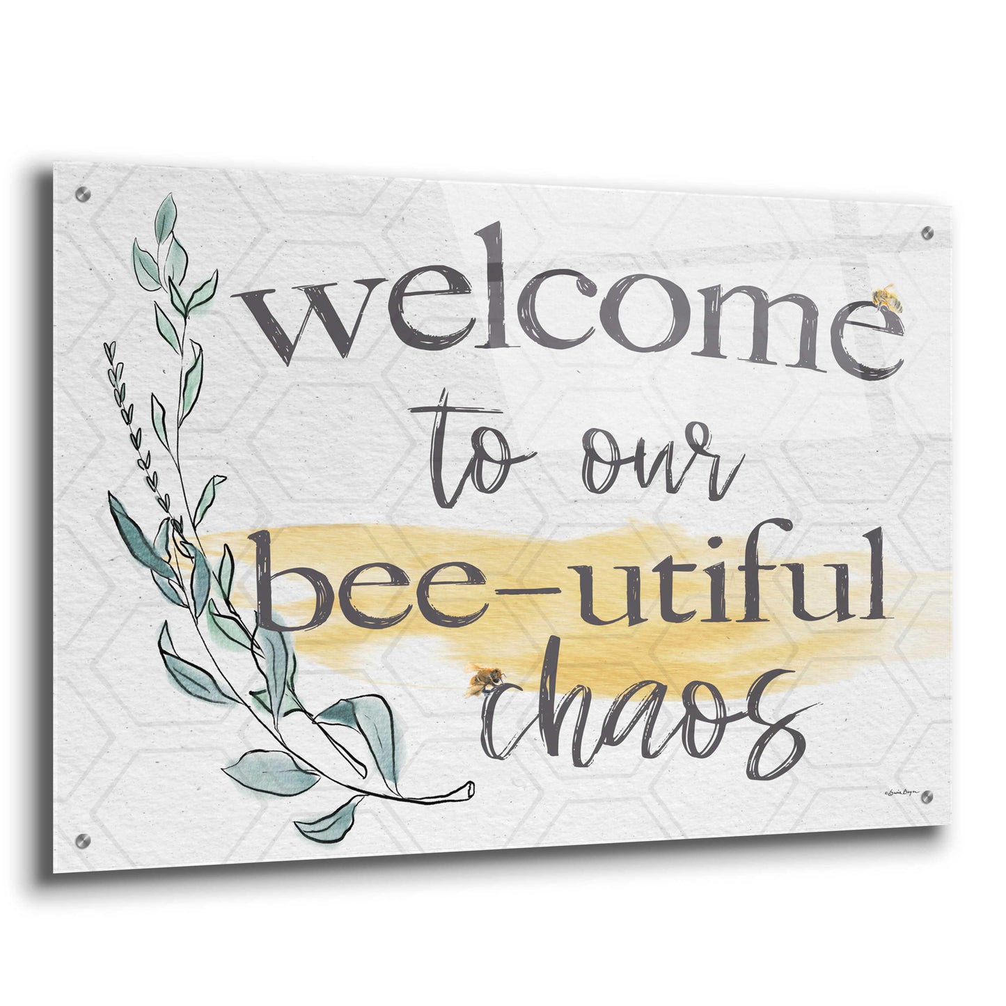 Epic Art 'Welcome To Our Bee-utiful Chaos' by Susie Boyer, Acrylic Glass Wall Art,36x24