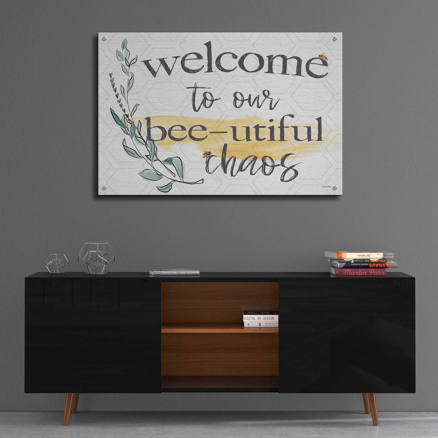 Epic Art 'Welcome To Our Bee-utiful Chaos' by Susie Boyer, Acrylic Glass Wall Art,36x24