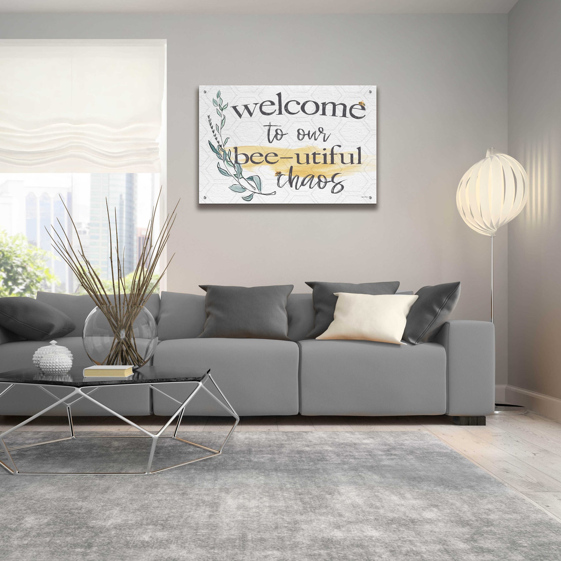 Epic Art 'Welcome To Our Bee-utiful Chaos' by Susie Boyer, Acrylic Glass Wall Art,36x24