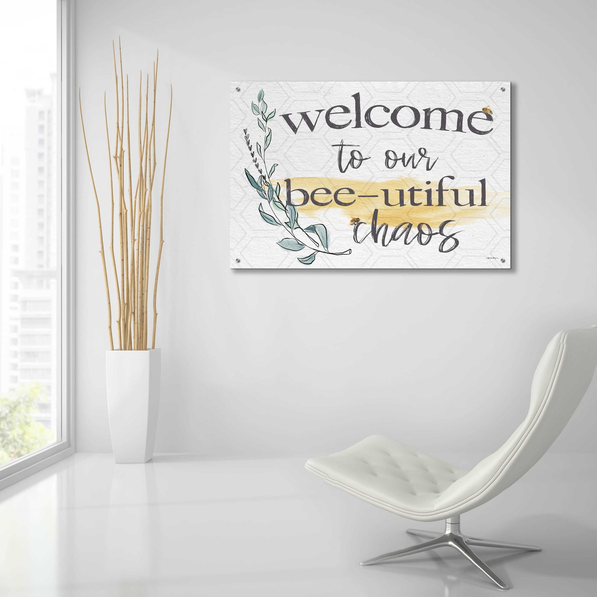 Epic Art 'Welcome To Our Bee-utiful Chaos' by Susie Boyer, Acrylic Glass Wall Art,36x24