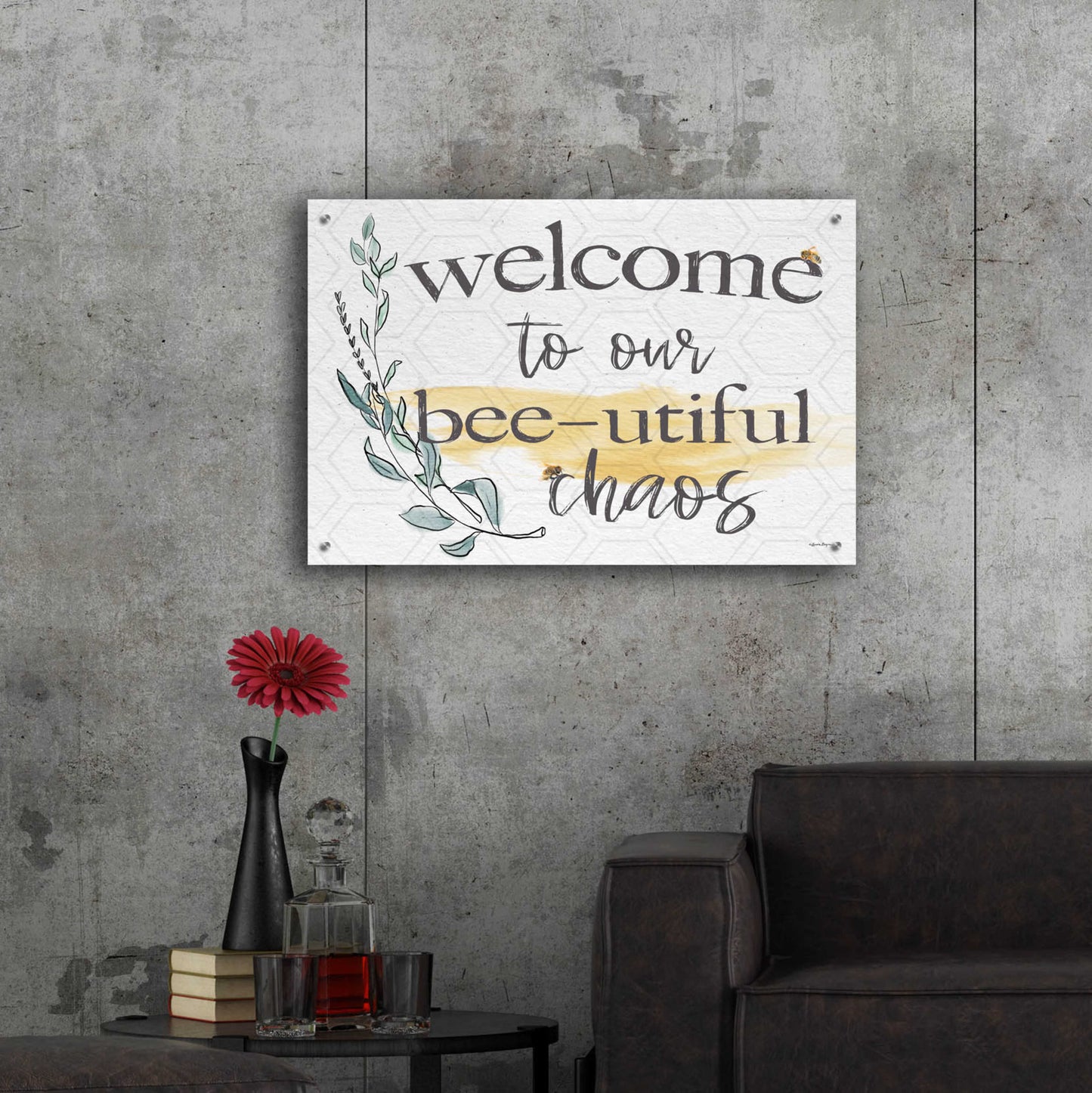 Epic Art 'Welcome To Our Bee-utiful Chaos' by Susie Boyer, Acrylic Glass Wall Art,36x24