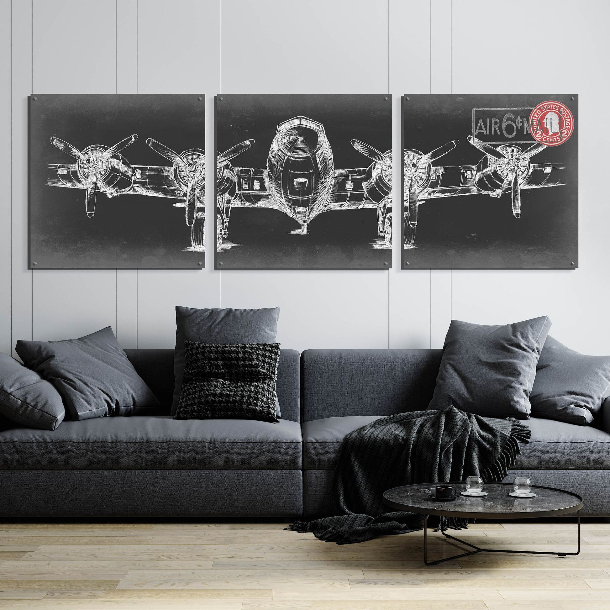 Epic Art 'Aeronautic Collection F' by Ethan Harper, Acrylic Glass Wall Art, 3 Piece Set,108x36