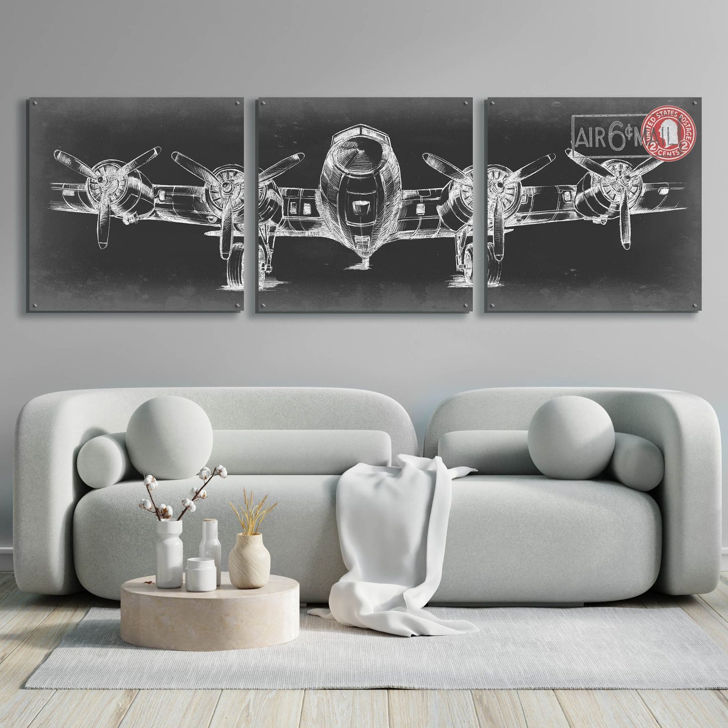 Epic Art 'Aeronautic Collection F' by Ethan Harper, Acrylic Glass Wall Art, 3 Piece Set,108x36