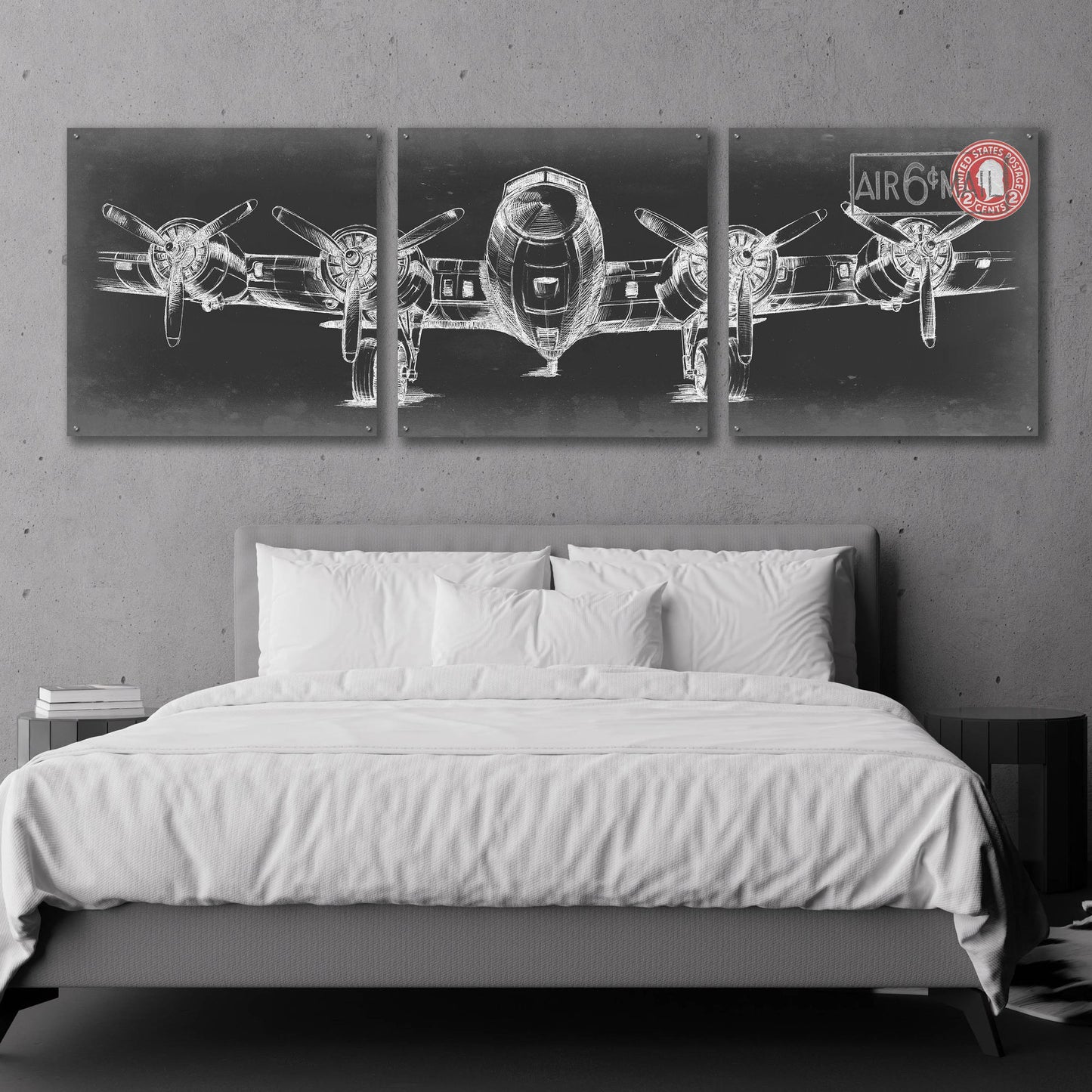 Epic Art 'Aeronautic Collection F' by Ethan Harper, Acrylic Glass Wall Art, 3 Piece Set,108x36