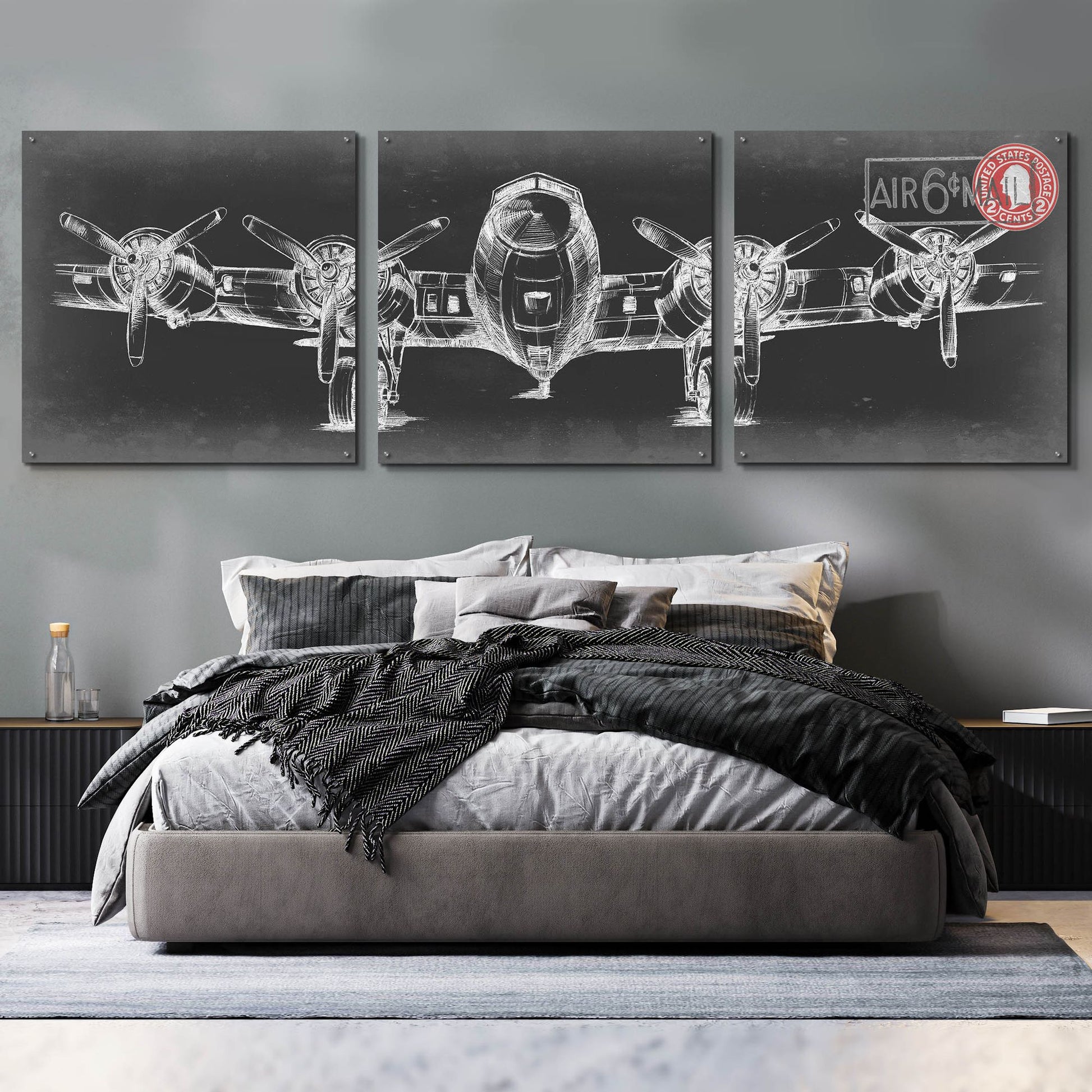 Epic Art 'Aeronautic Collection F' by Ethan Harper, Acrylic Glass Wall Art, 3 Piece Set,108x36