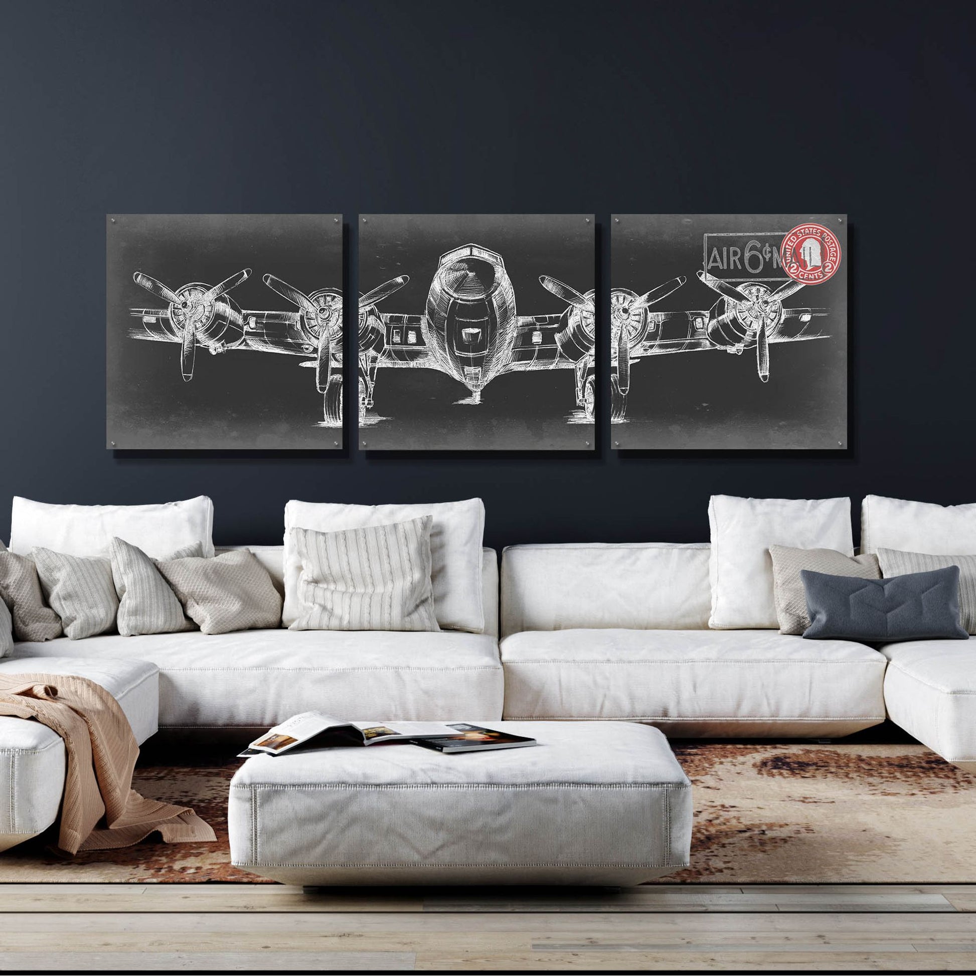 Epic Art 'Aeronautic Collection F' by Ethan Harper, Acrylic Glass Wall Art, 3 Piece Set,108x36