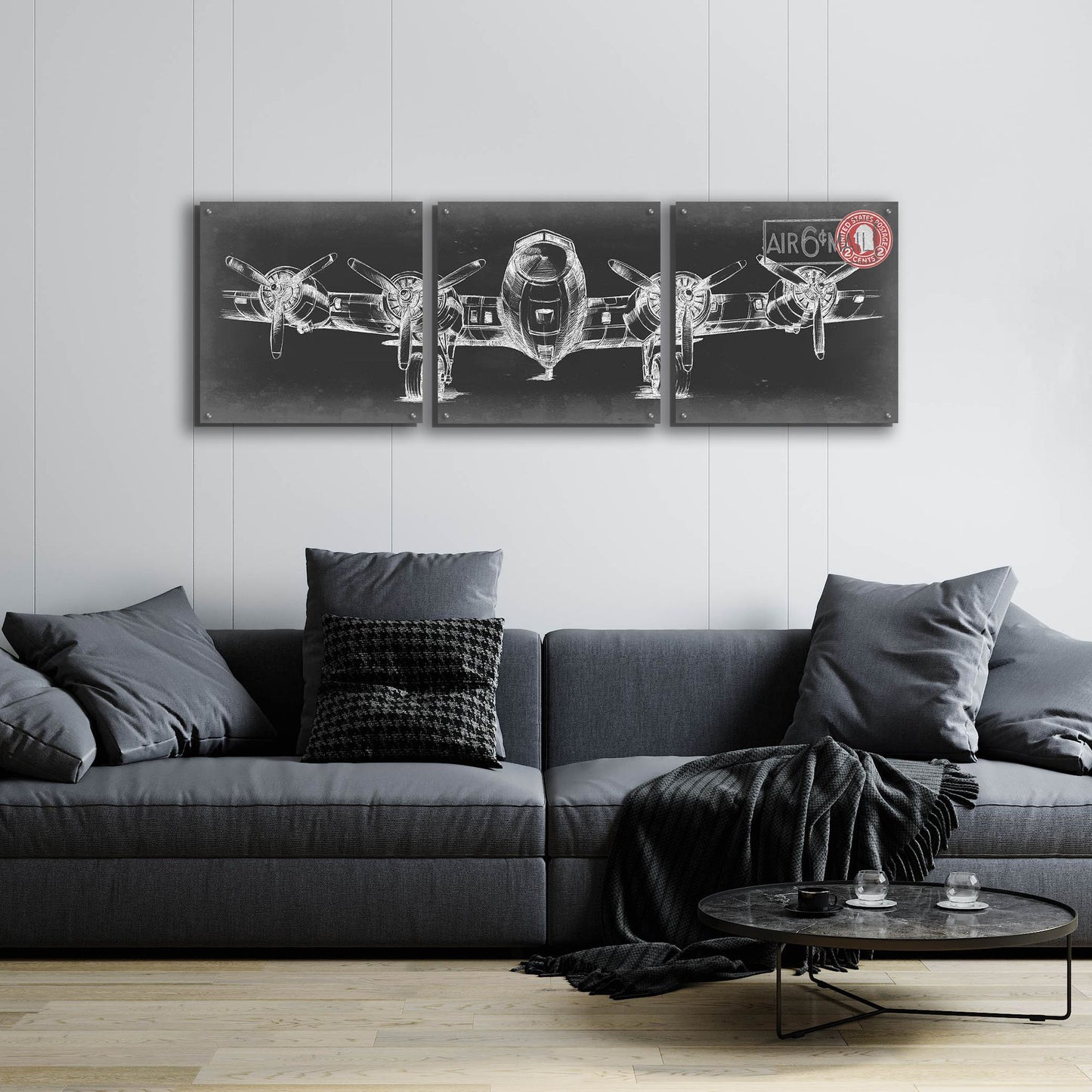 Epic Art 'Aeronautic Collection F' by Ethan Harper, Acrylic Glass Wall Art, 3 Piece Set,72x24