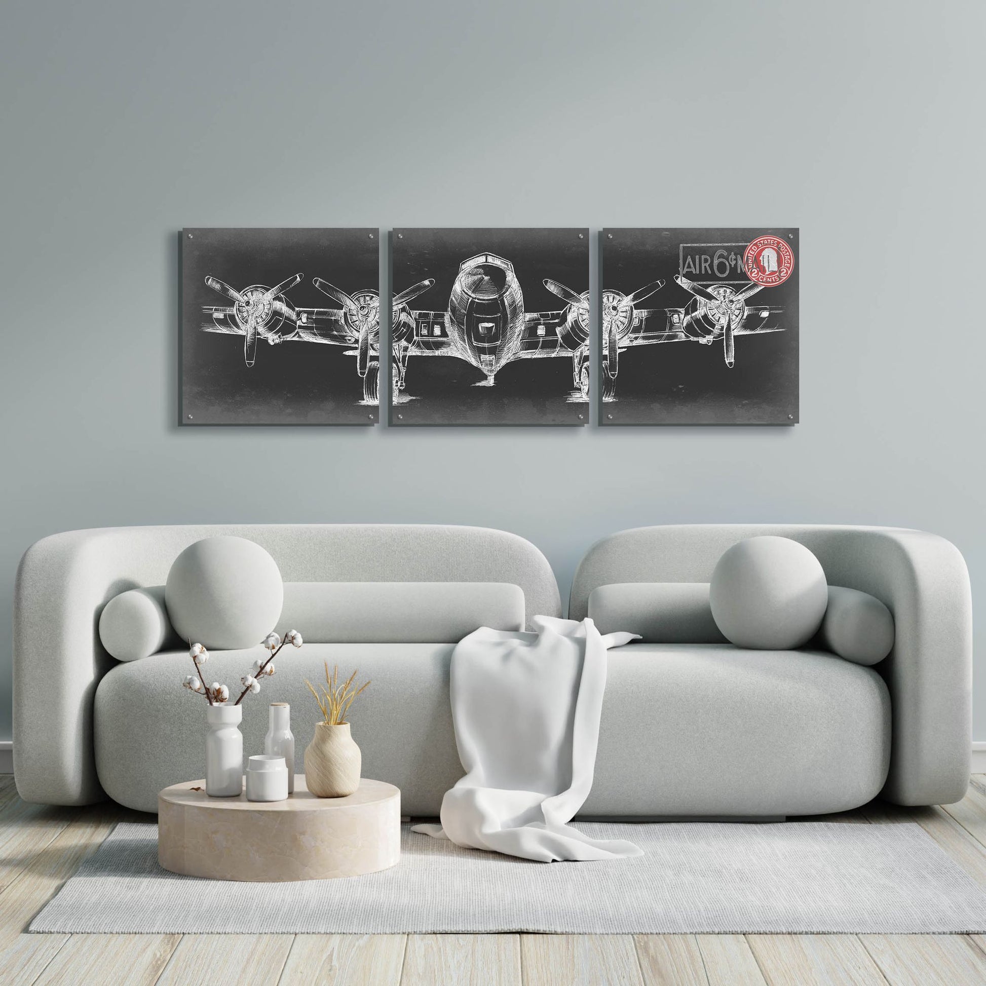 Epic Art 'Aeronautic Collection F' by Ethan Harper, Acrylic Glass Wall Art, 3 Piece Set,72x24