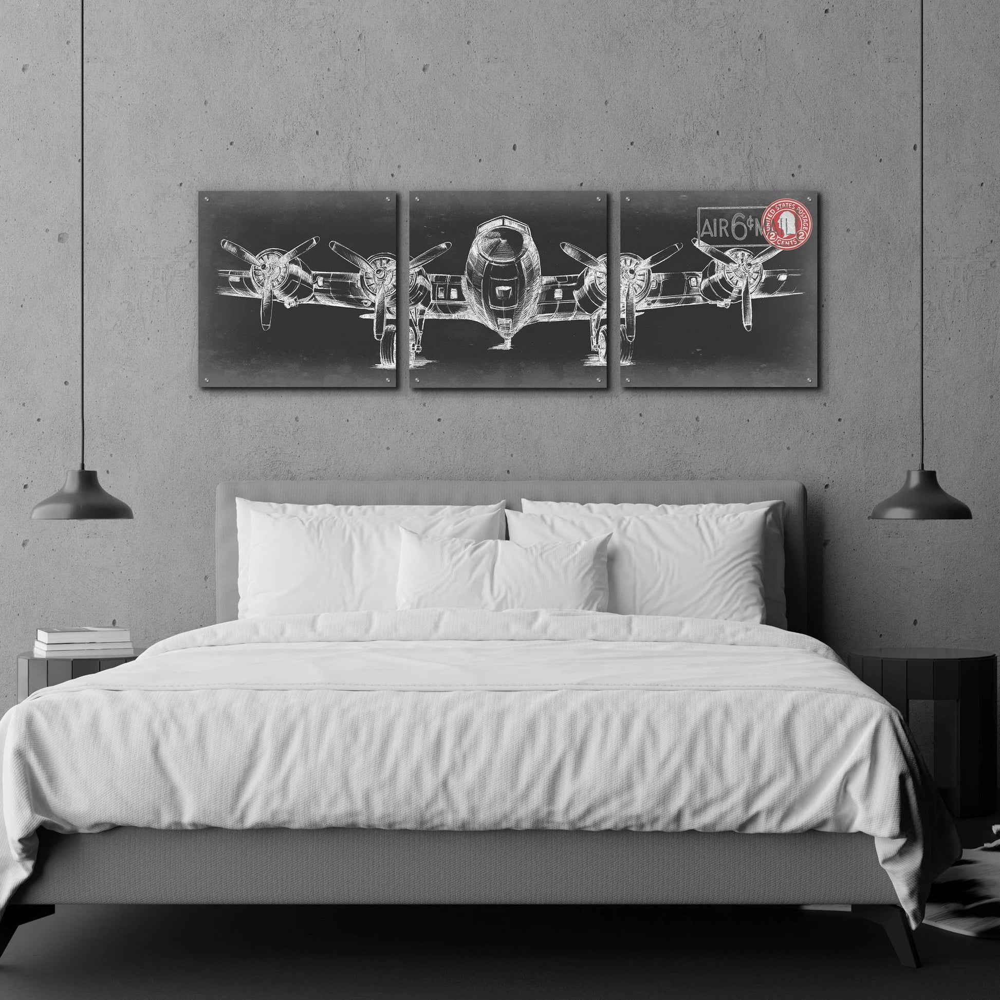 Epic Art 'Aeronautic Collection F' by Ethan Harper, Acrylic Glass Wall Art, 3 Piece Set,72x24