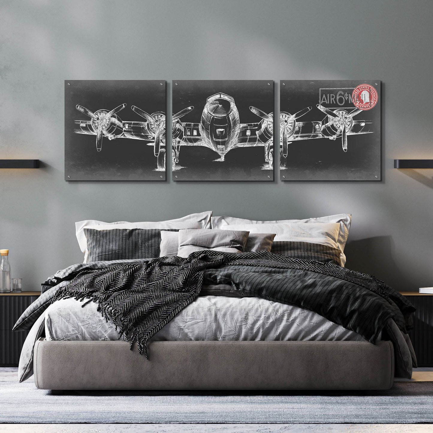 Epic Art 'Aeronautic Collection F' by Ethan Harper, Acrylic Glass Wall Art, 3 Piece Set,72x24