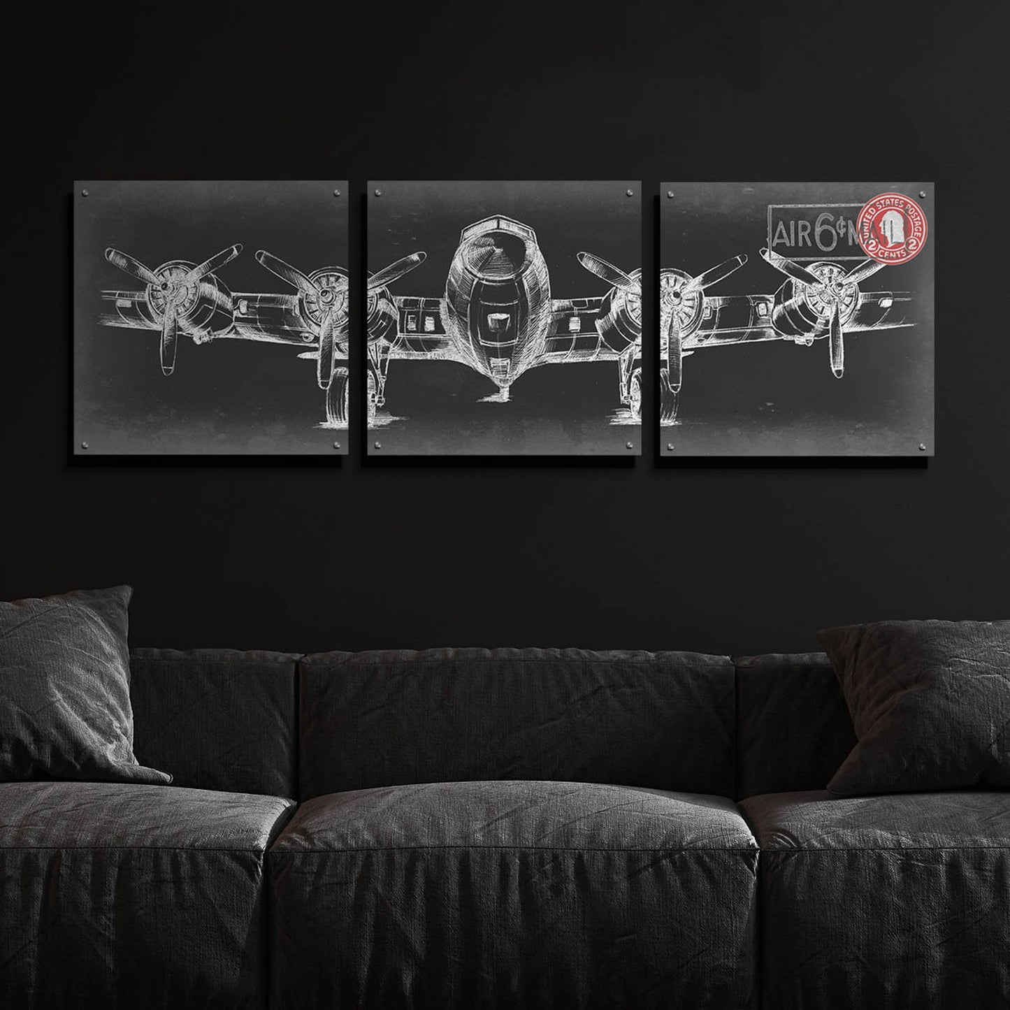 Epic Art 'Aeronautic Collection F' by Ethan Harper, Acrylic Glass Wall Art, 3 Piece Set,72x24