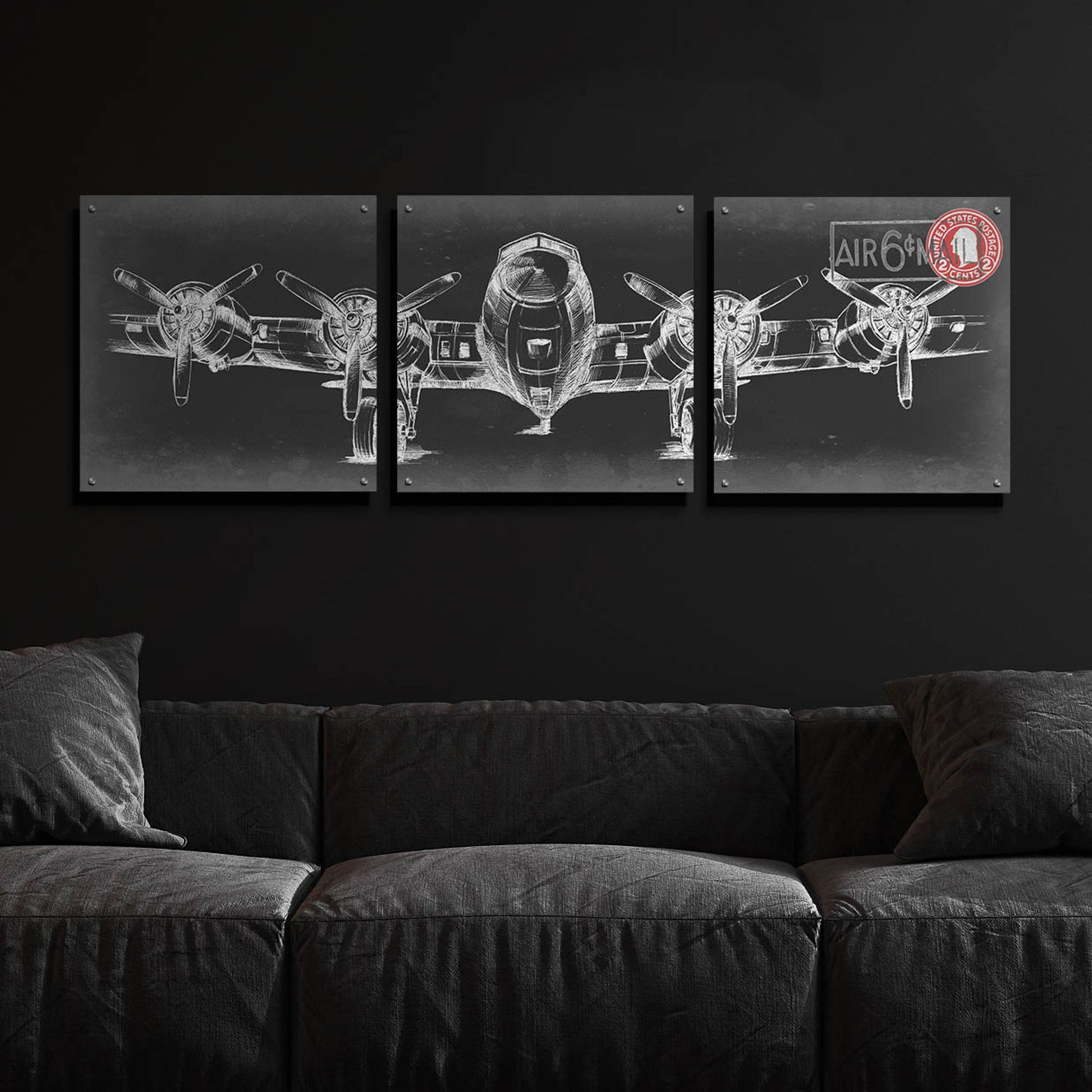 Epic Art 'Aeronautic Collection F' by Ethan Harper, Acrylic Glass Wall Art, 3 Piece Set,72x24