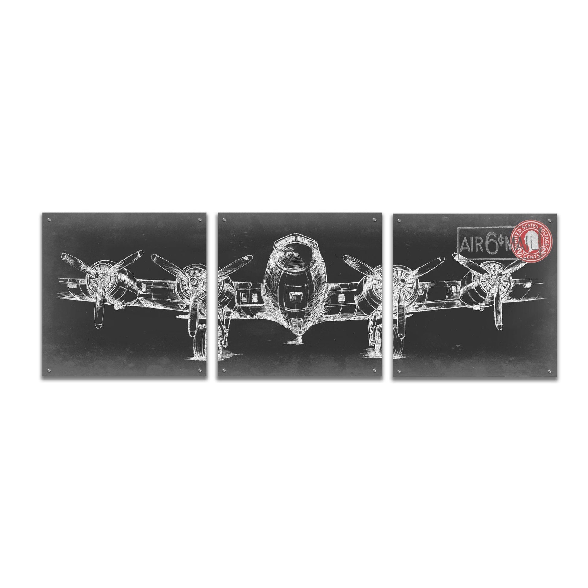 Epic Art 'Aeronautic Collection F' by Ethan Harper, Acrylic Glass Wall Art, 3 Piece Set