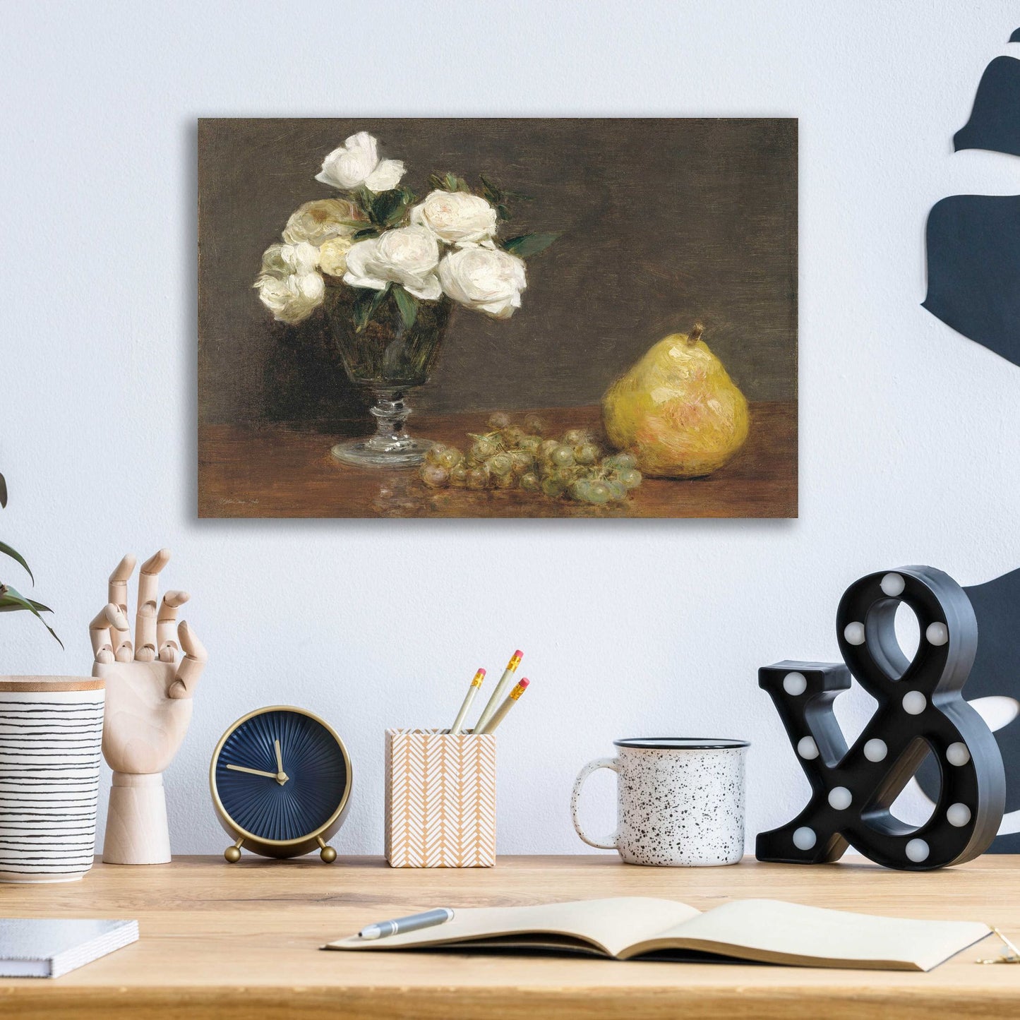 Epic Art 'White Roses And Fruit' by Stellar Design Studio, Acrylic Glass Wall Art,16x12