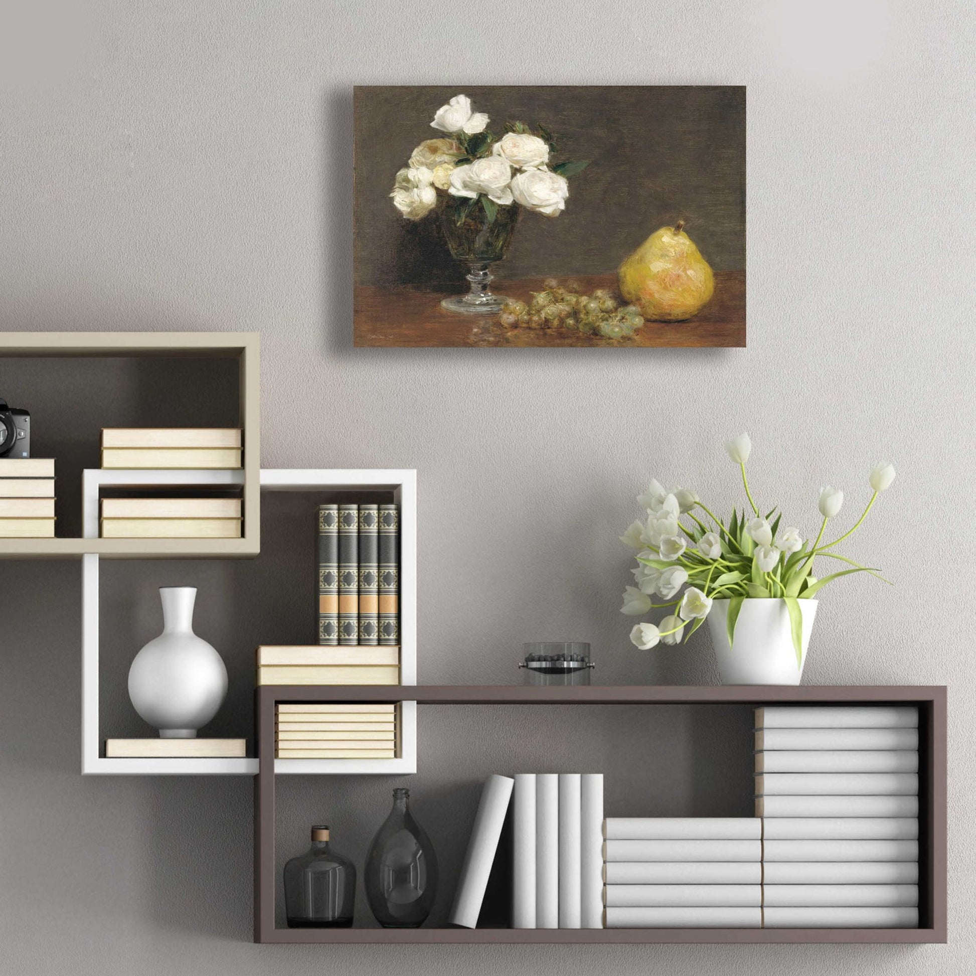 Epic Art 'White Roses And Fruit' by Stellar Design Studio, Acrylic Glass Wall Art,24x16