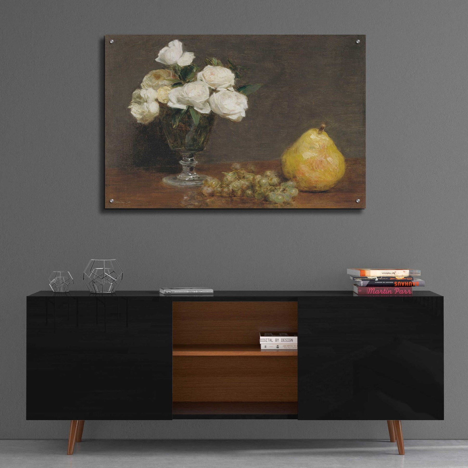 Epic Art 'White Roses And Fruit' by Stellar Design Studio, Acrylic Glass Wall Art,36x24