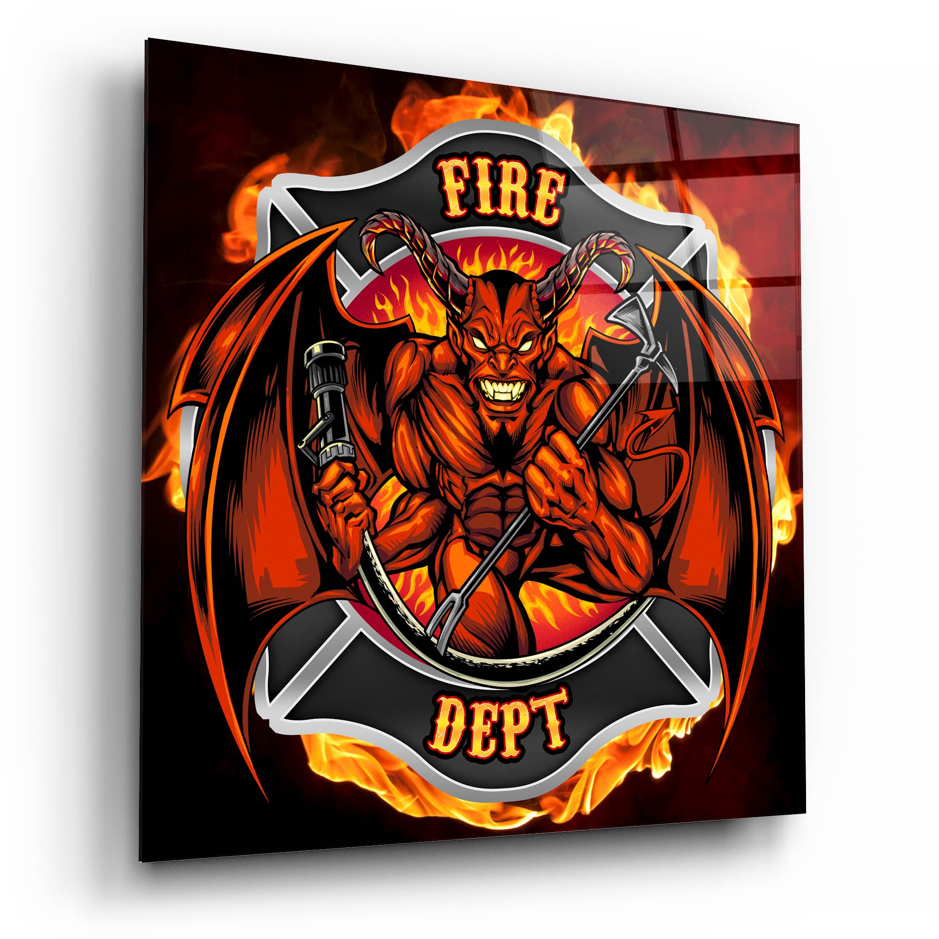 Epic Art 'Devil Fire Department Logo' by Flyland Designs, Acrylic Glass Wall Art,12x12