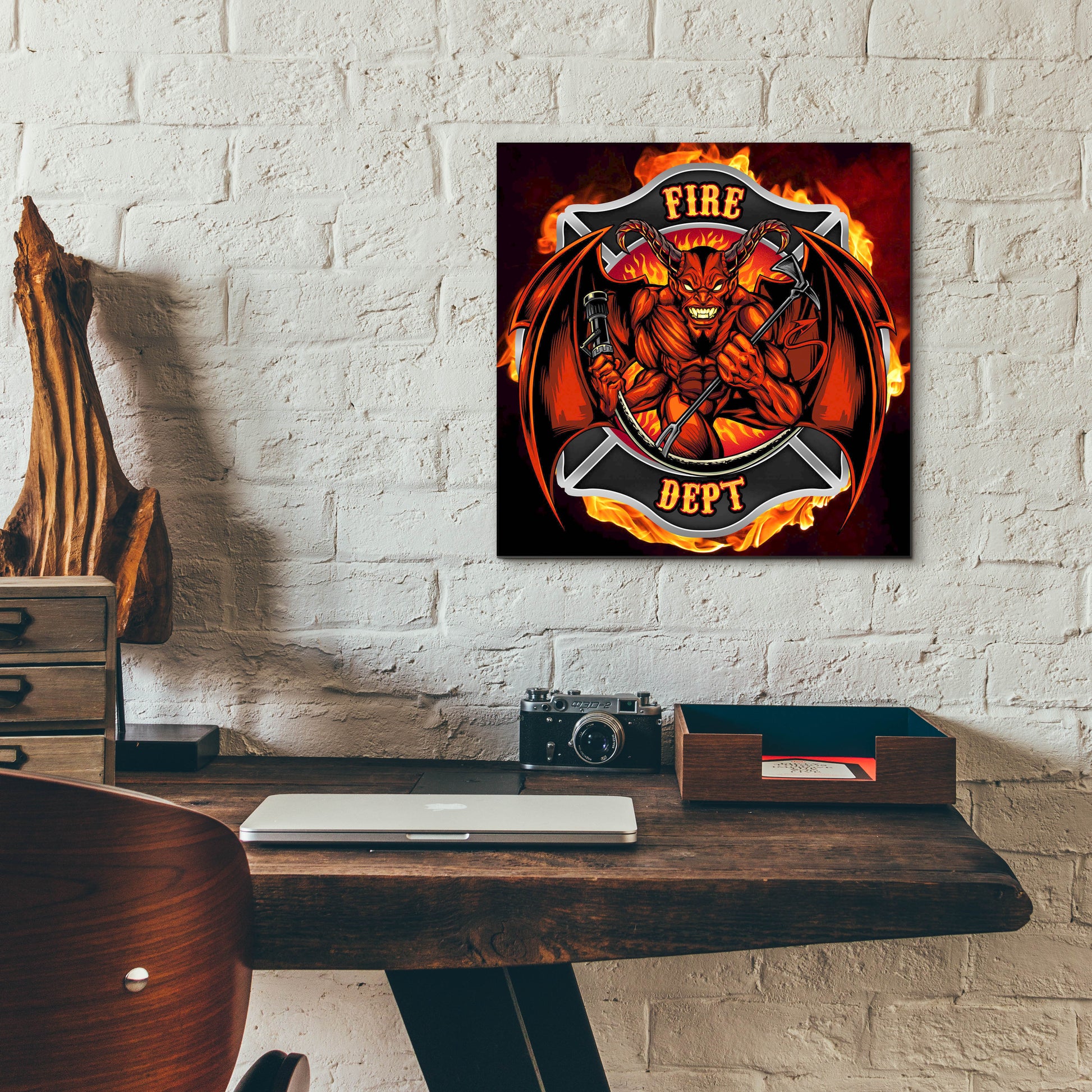 Epic Art 'Devil Fire Department Logo' by Flyland Designs, Acrylic Glass Wall Art,12x12