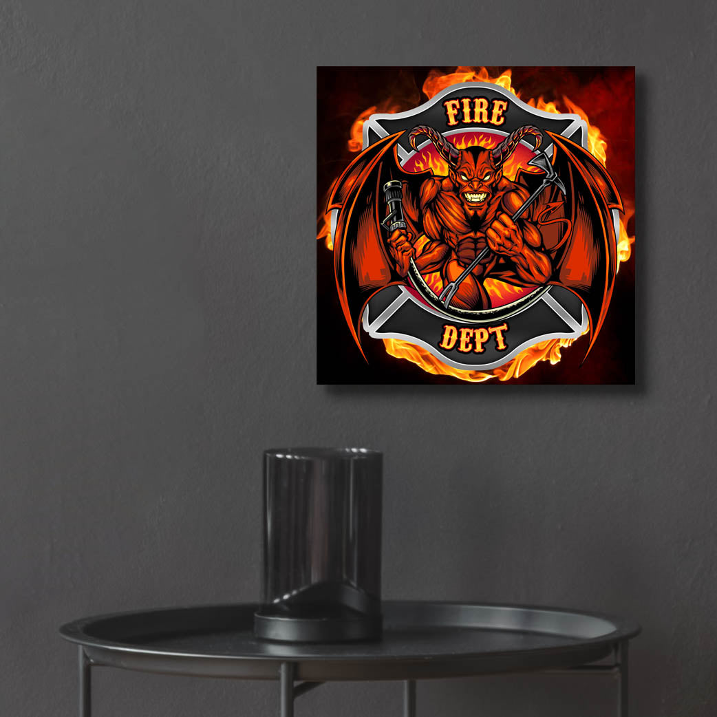 Epic Art 'Devil Fire Department Logo' by Flyland Designs, Acrylic Glass Wall Art,12x12