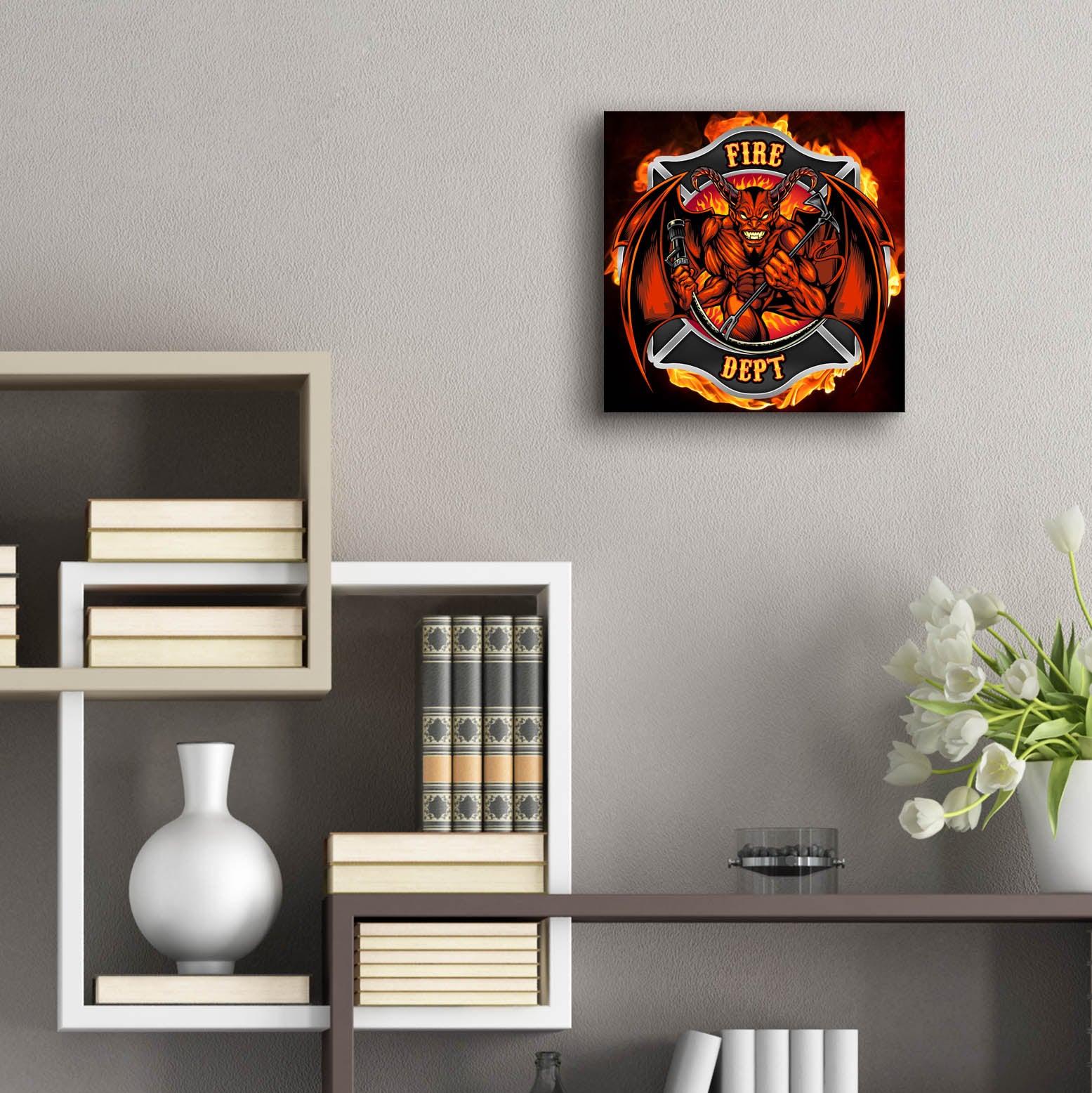 Epic Art 'Devil Fire Department Logo' by Flyland Designs, Acrylic Glass Wall Art,12x12