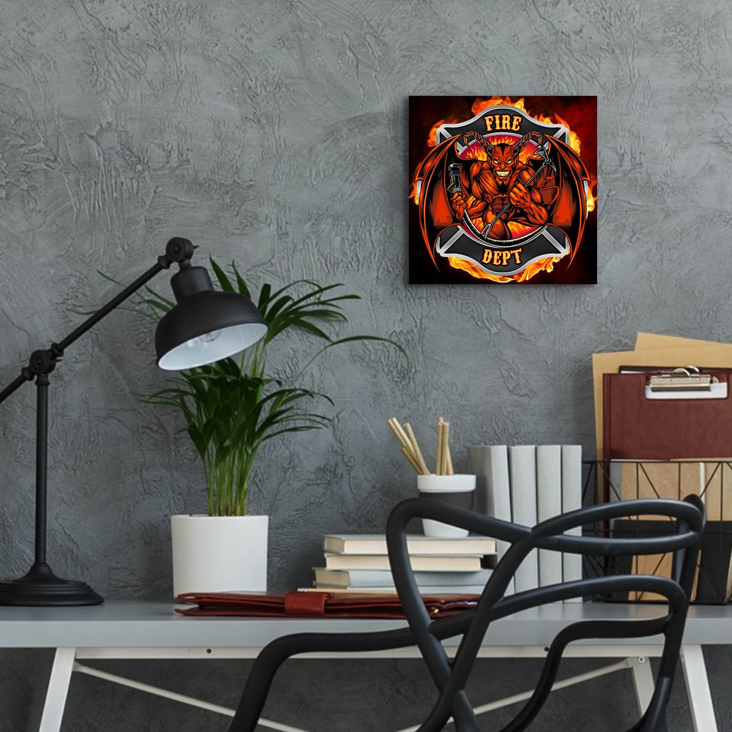 Epic Art 'Devil Fire Department Logo' by Flyland Designs, Acrylic Glass Wall Art,12x12