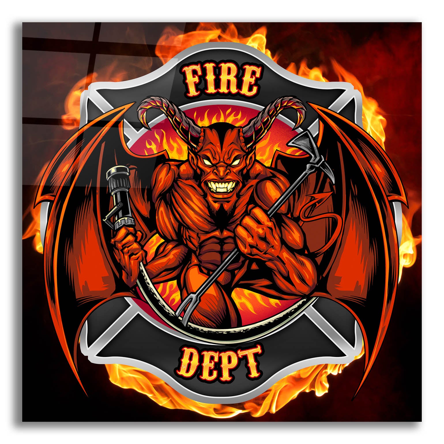 Epic Art 'Devil Fire Department Logo' by Flyland Designs, Acrylic Glass Wall Art,12x12