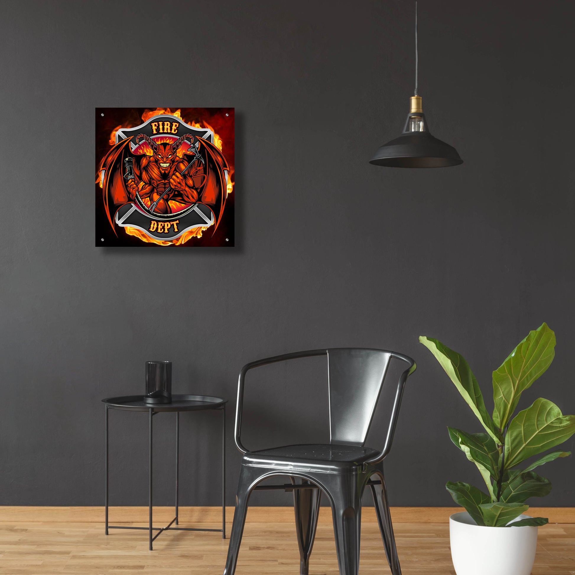 Epic Art 'Devil Fire Department Logo' by Flyland Designs, Acrylic Glass Wall Art,24x24