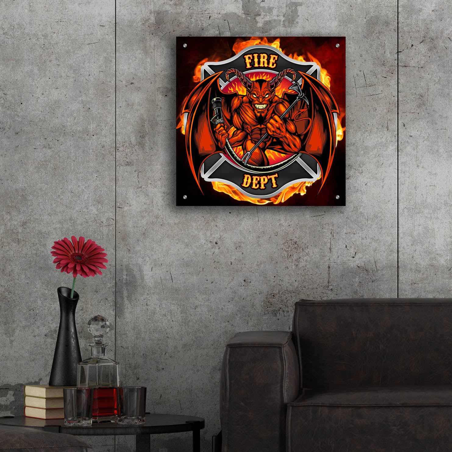 Epic Art 'Devil Fire Department Logo' by Flyland Designs, Acrylic Glass Wall Art,24x24