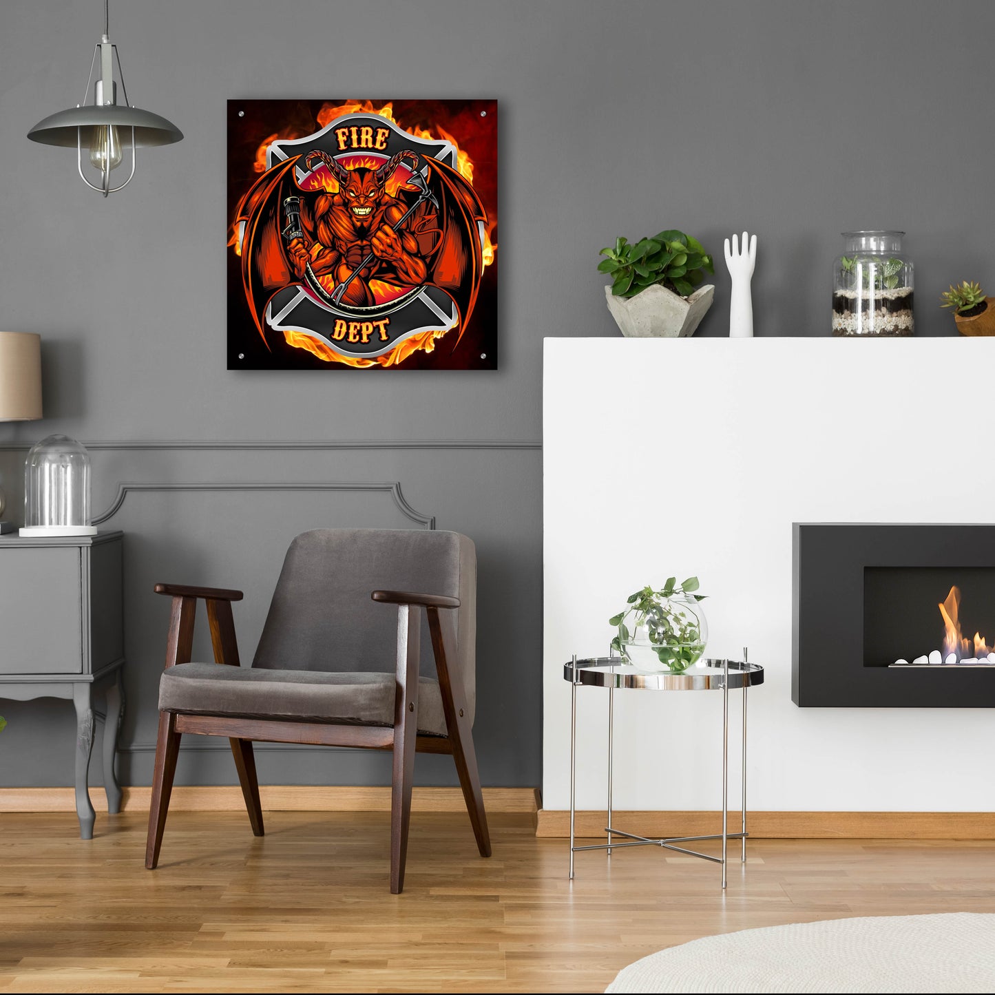 Epic Art 'Devil Fire Department Logo' by Flyland Designs, Acrylic Glass Wall Art,24x24