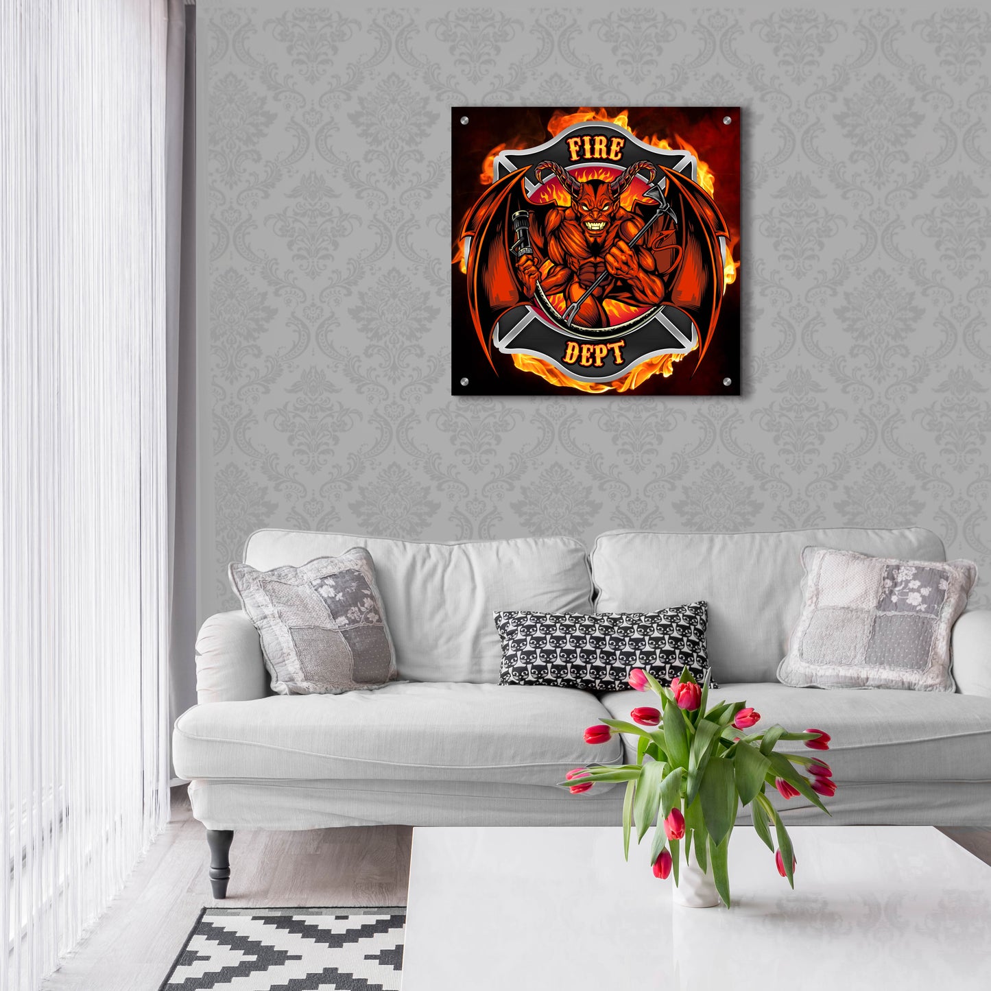 Epic Art 'Devil Fire Department Logo' by Flyland Designs, Acrylic Glass Wall Art,24x24