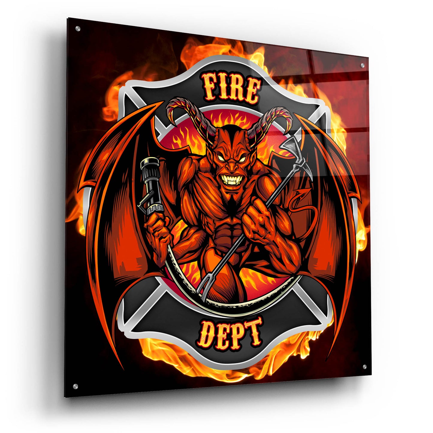 Epic Art 'Devil Fire Department Logo' by Flyland Designs, Acrylic Glass Wall Art,36x36