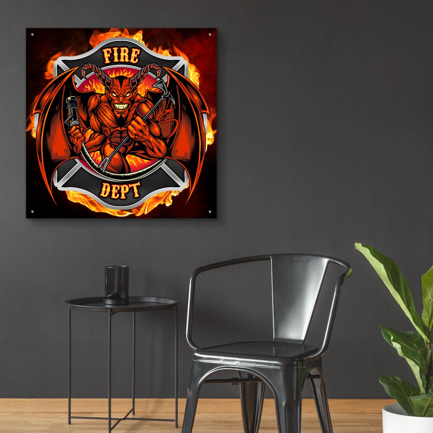 Epic Art 'Devil Fire Department Logo' by Flyland Designs, Acrylic Glass Wall Art,36x36