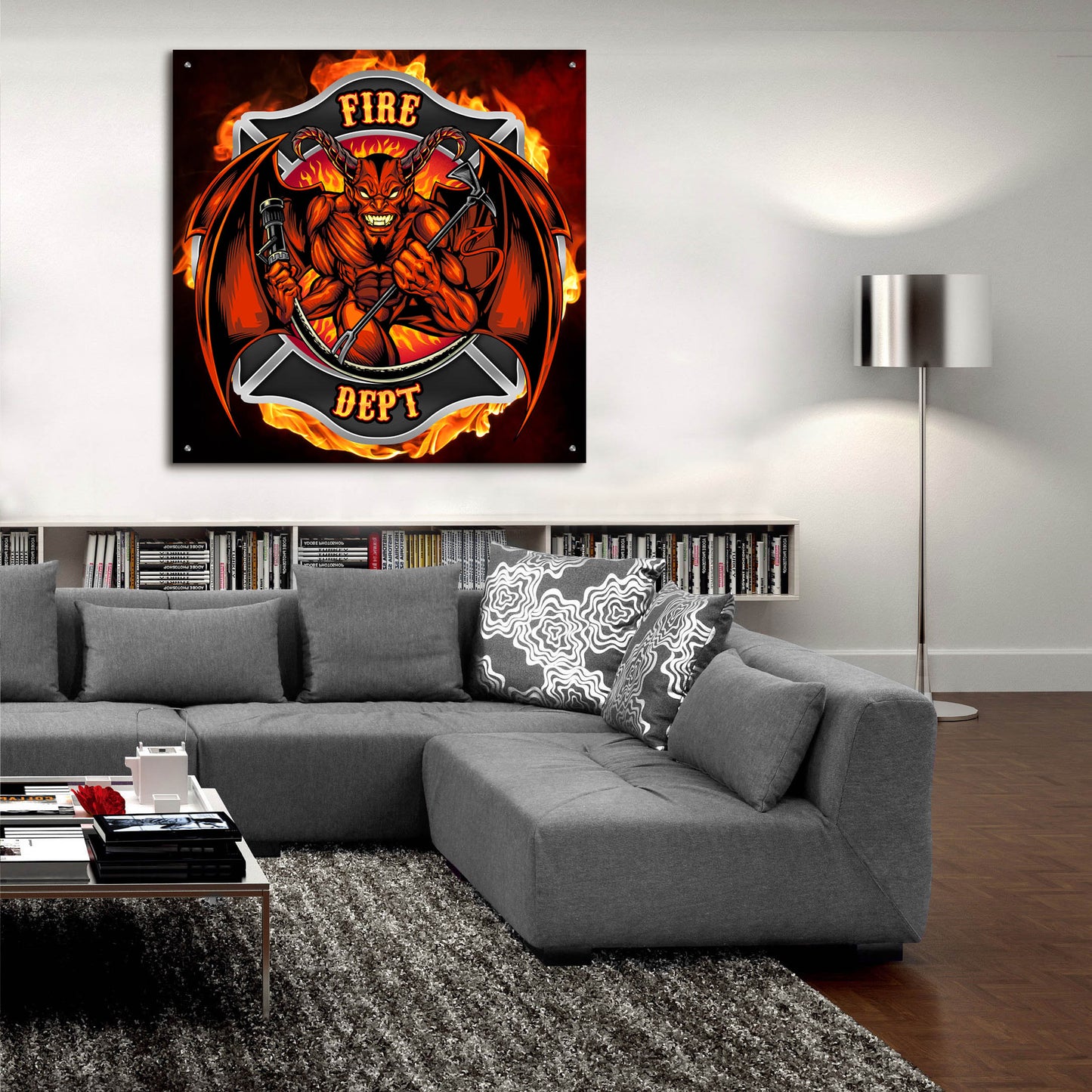 Epic Art 'Devil Fire Department Logo' by Flyland Designs, Acrylic Glass Wall Art,36x36