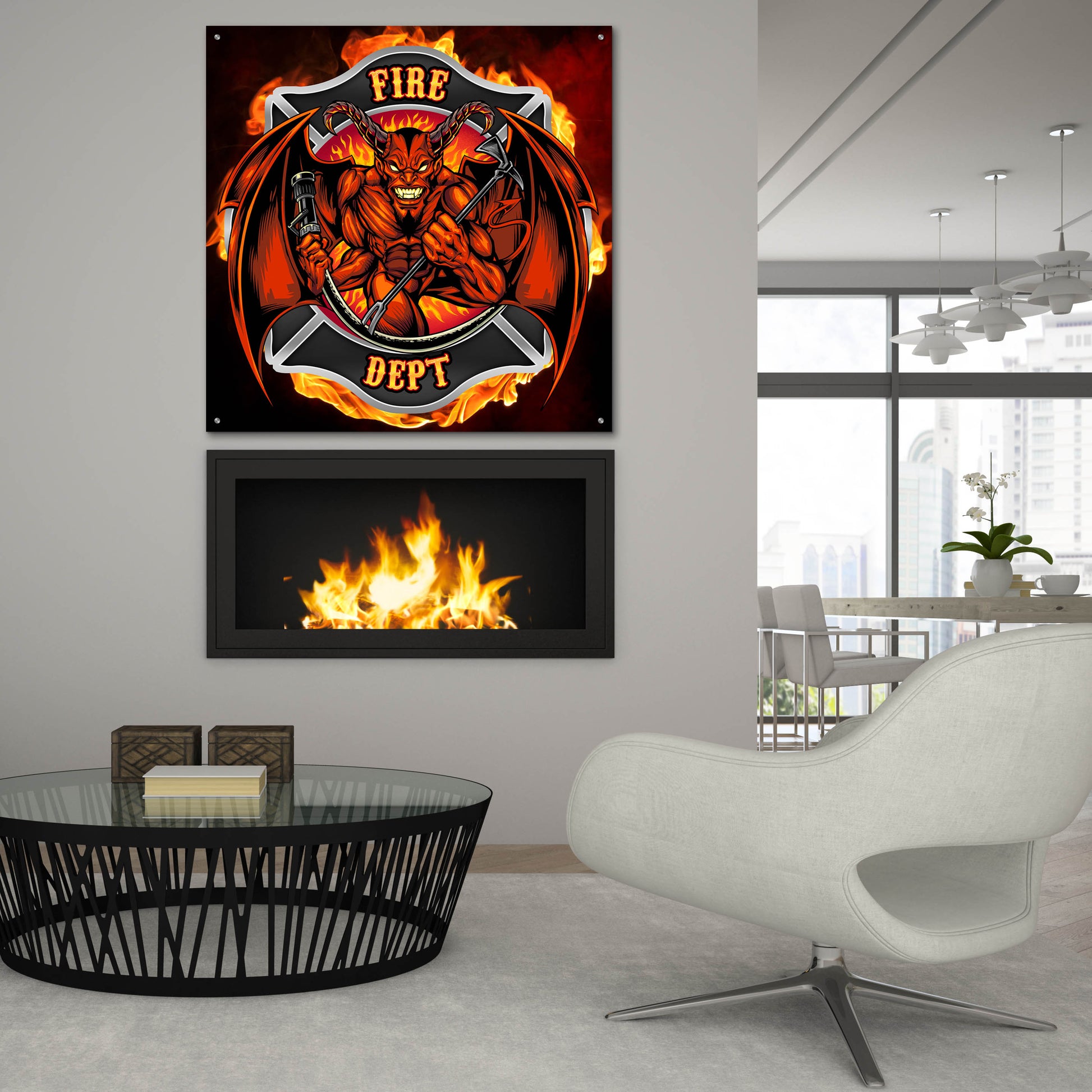 Epic Art 'Devil Fire Department Logo' by Flyland Designs, Acrylic Glass Wall Art,36x36