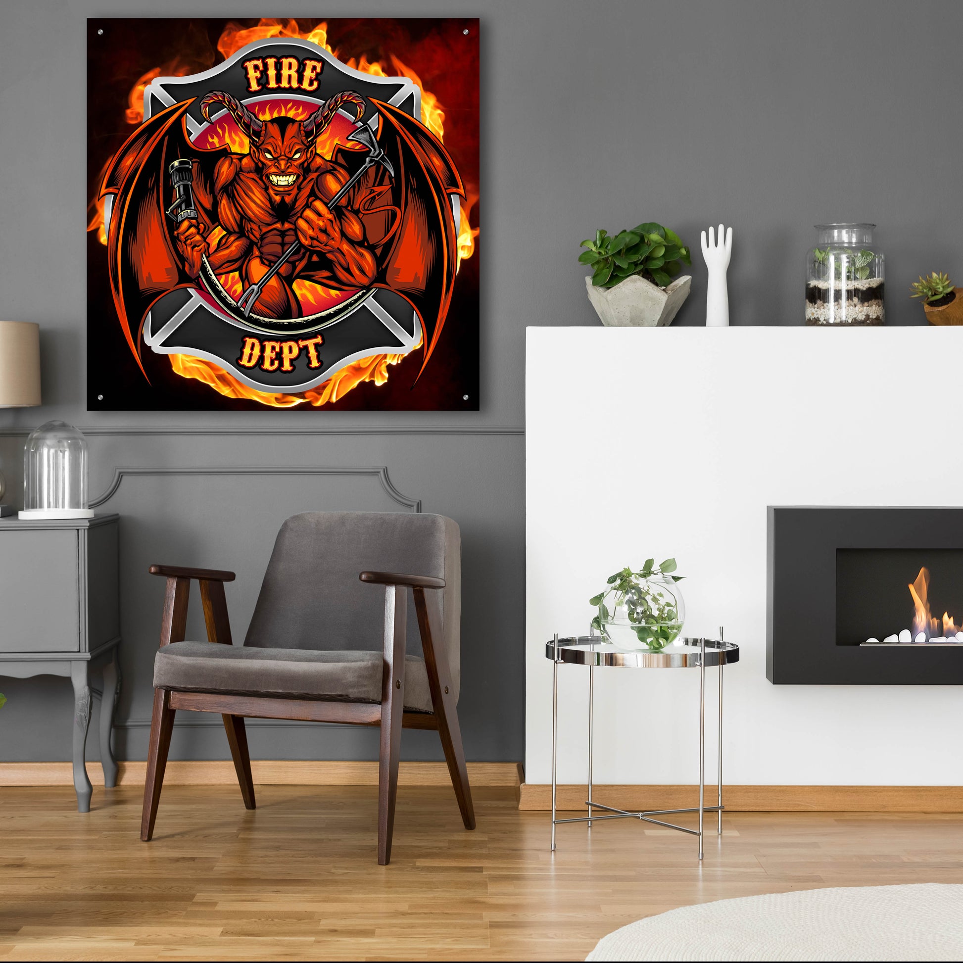 Epic Art 'Devil Fire Department Logo' by Flyland Designs, Acrylic Glass Wall Art,36x36