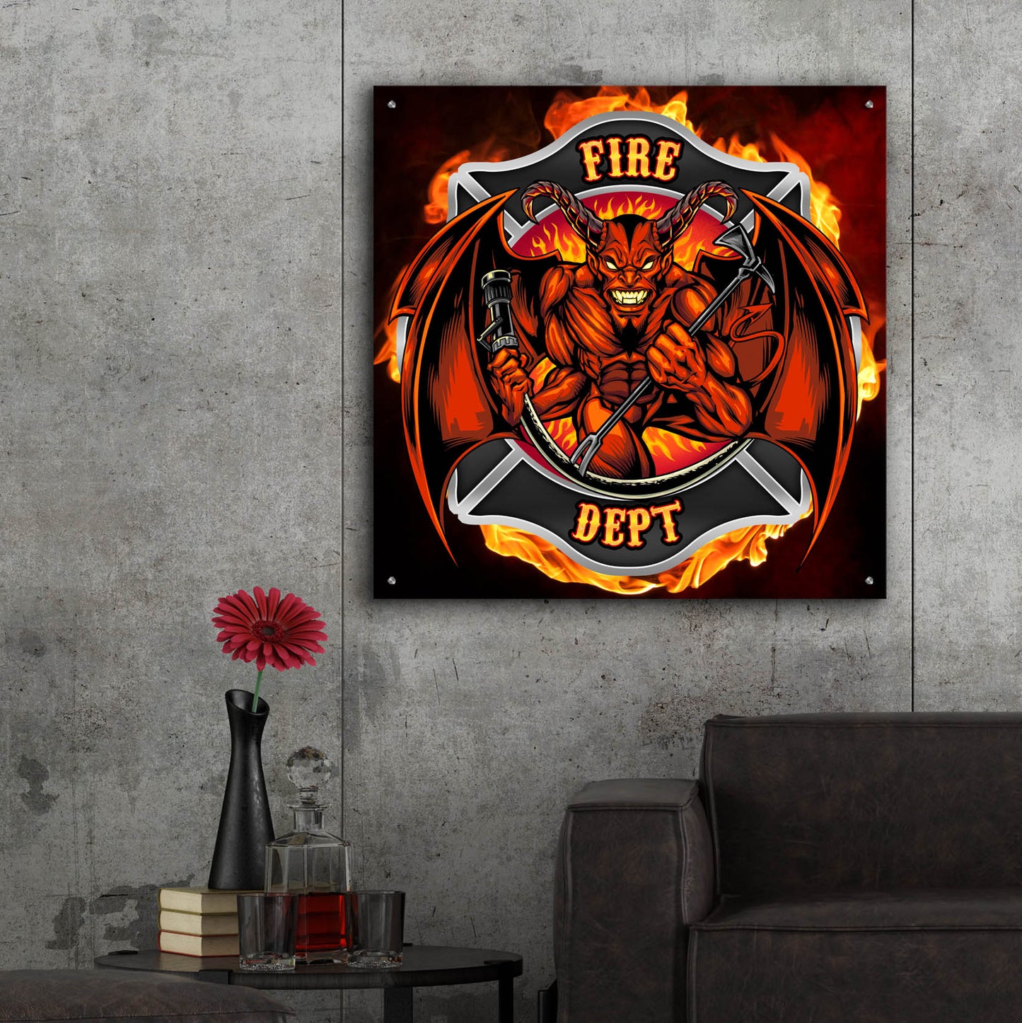 Epic Art 'Devil Fire Department Logo' by Flyland Designs, Acrylic Glass Wall Art,36x36