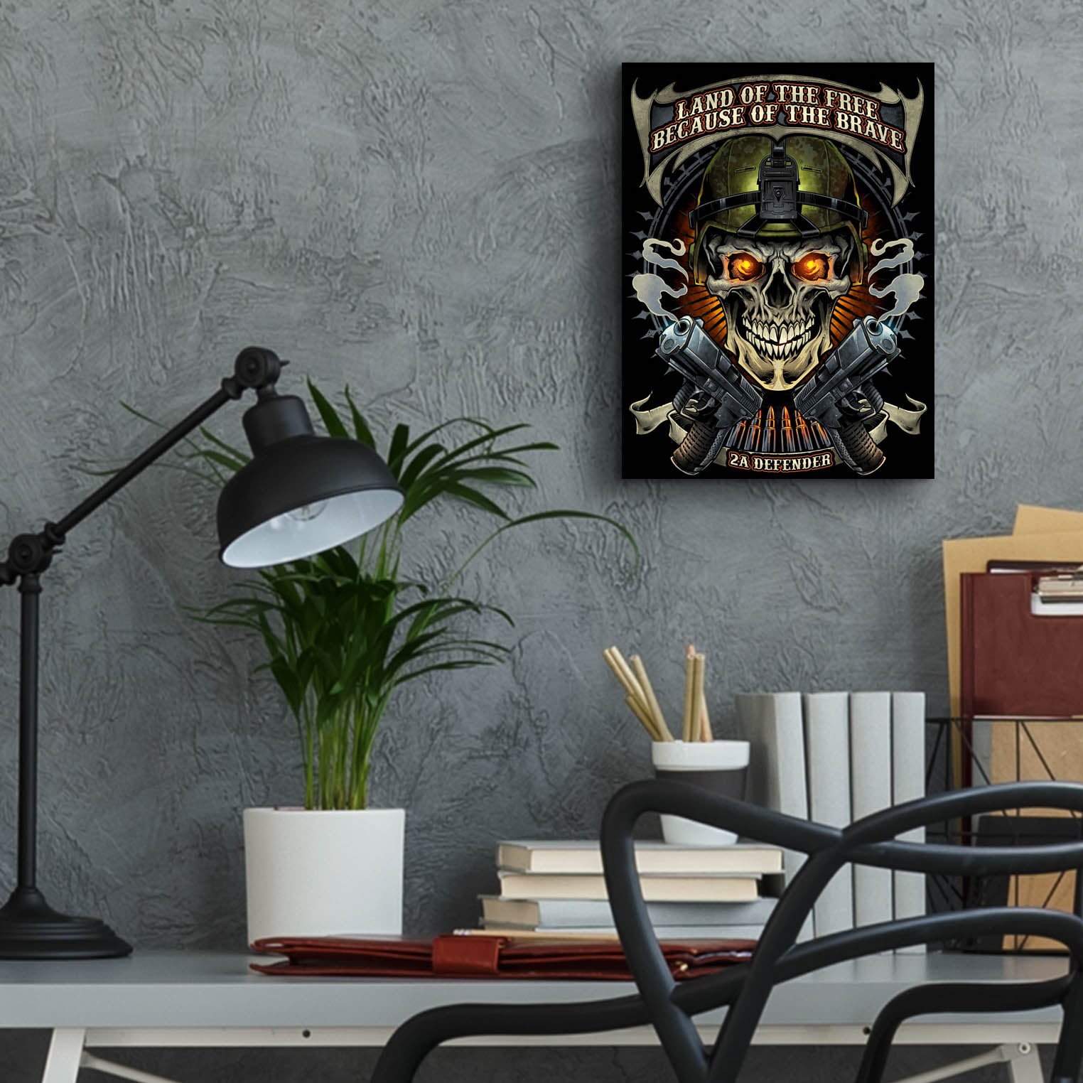 Epic Art 'Skull Soldier and Guns' by Flyland Designs, Acrylic Glass Wall Art,12x16
